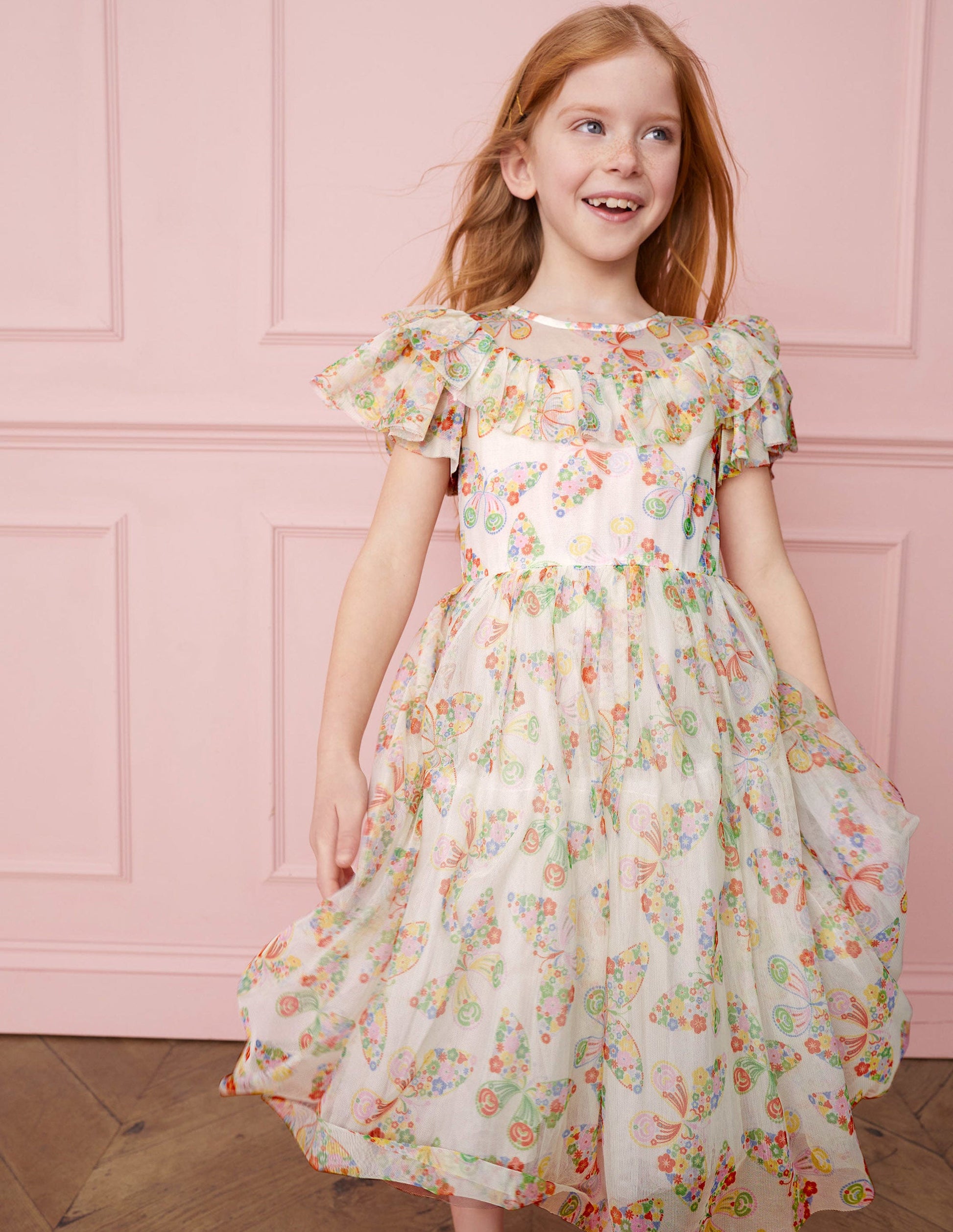 Frilly Tulle Dress-Ivory Multi Butterflies-4
