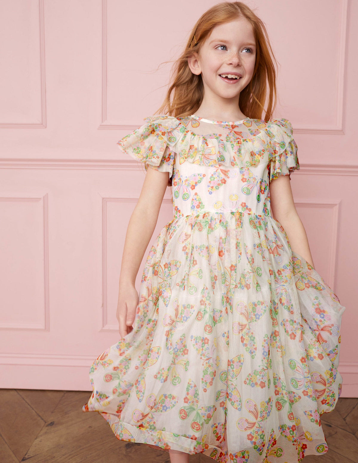Frilly Tulle Dress-Ivory Multi Butterflies - Image 4