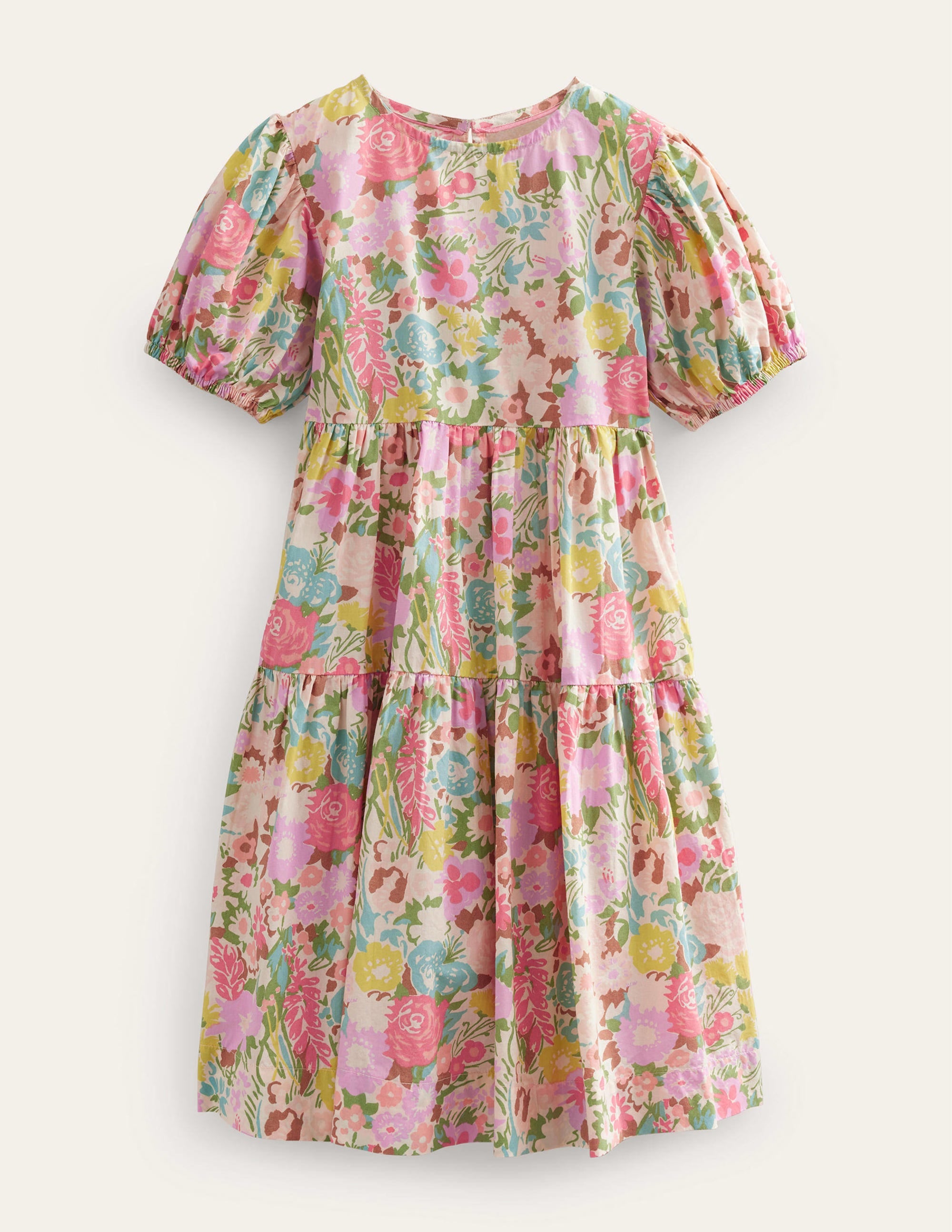 Tiered Printed Cotton Dress-Multi Painterly Floral - Image 1