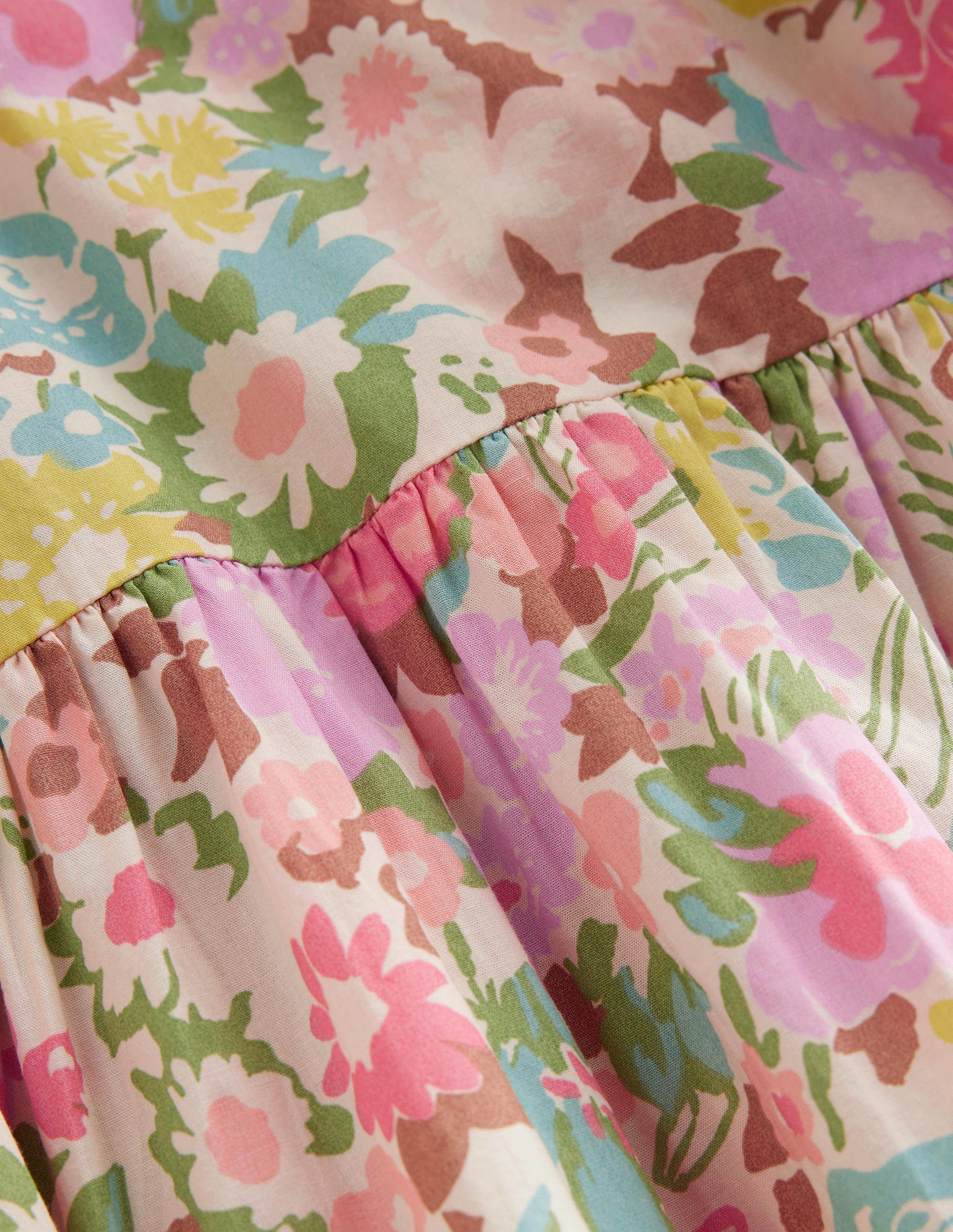 Tiered Printed Cotton Dress-Multi Painterly Floral-3