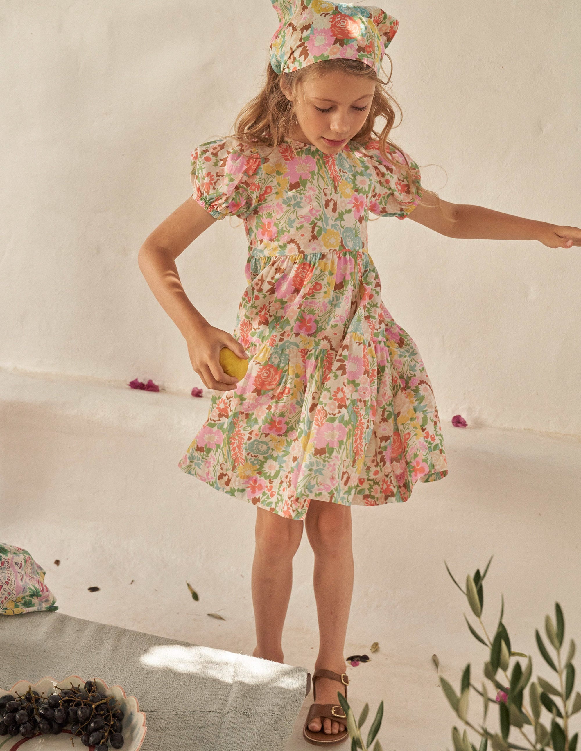 Tiered Printed Cotton Dress-Multi Painterly Floral - Image 4