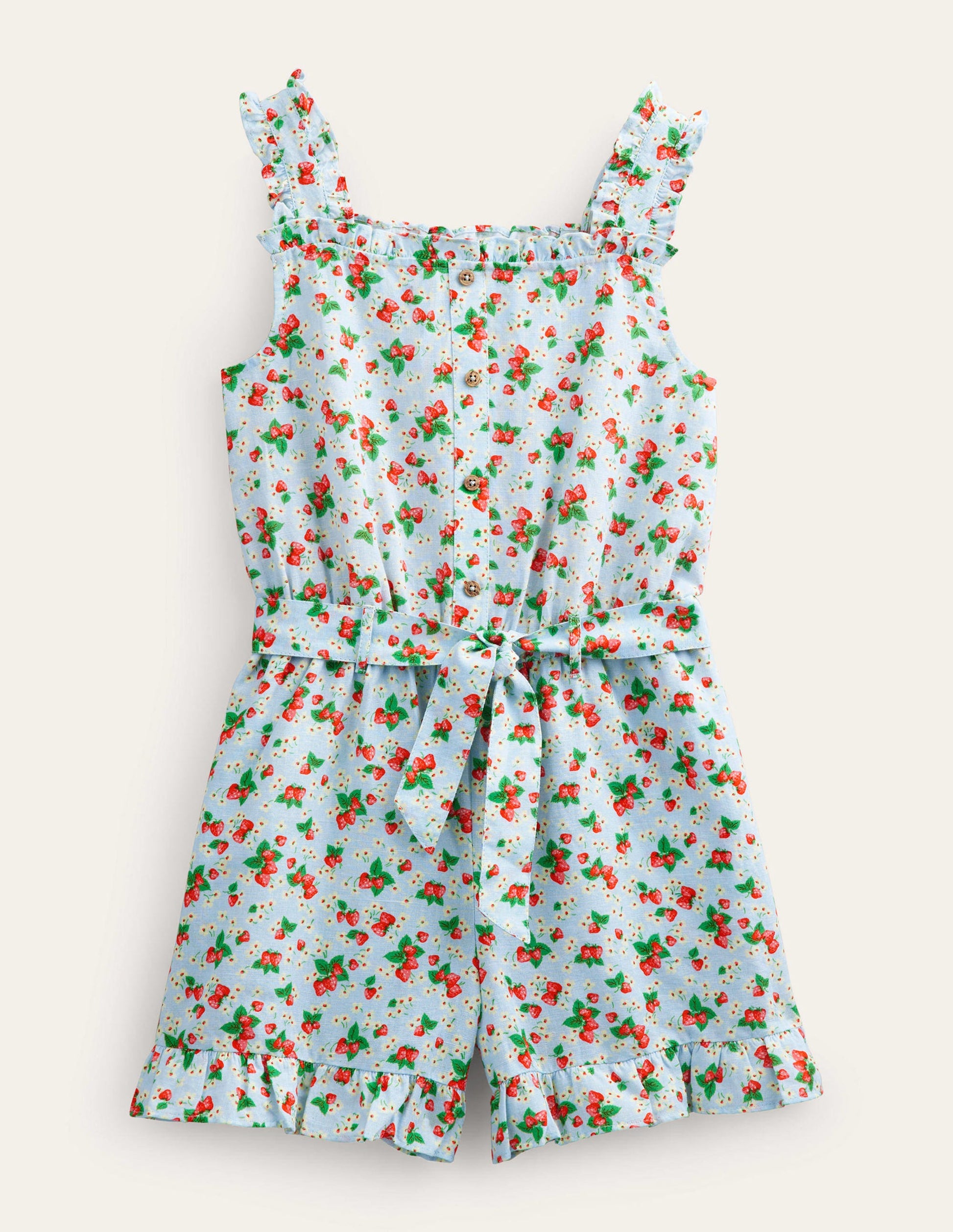 Linen-Cotton Ruffle Playsuit-Surf Strawberry Ditsy-1