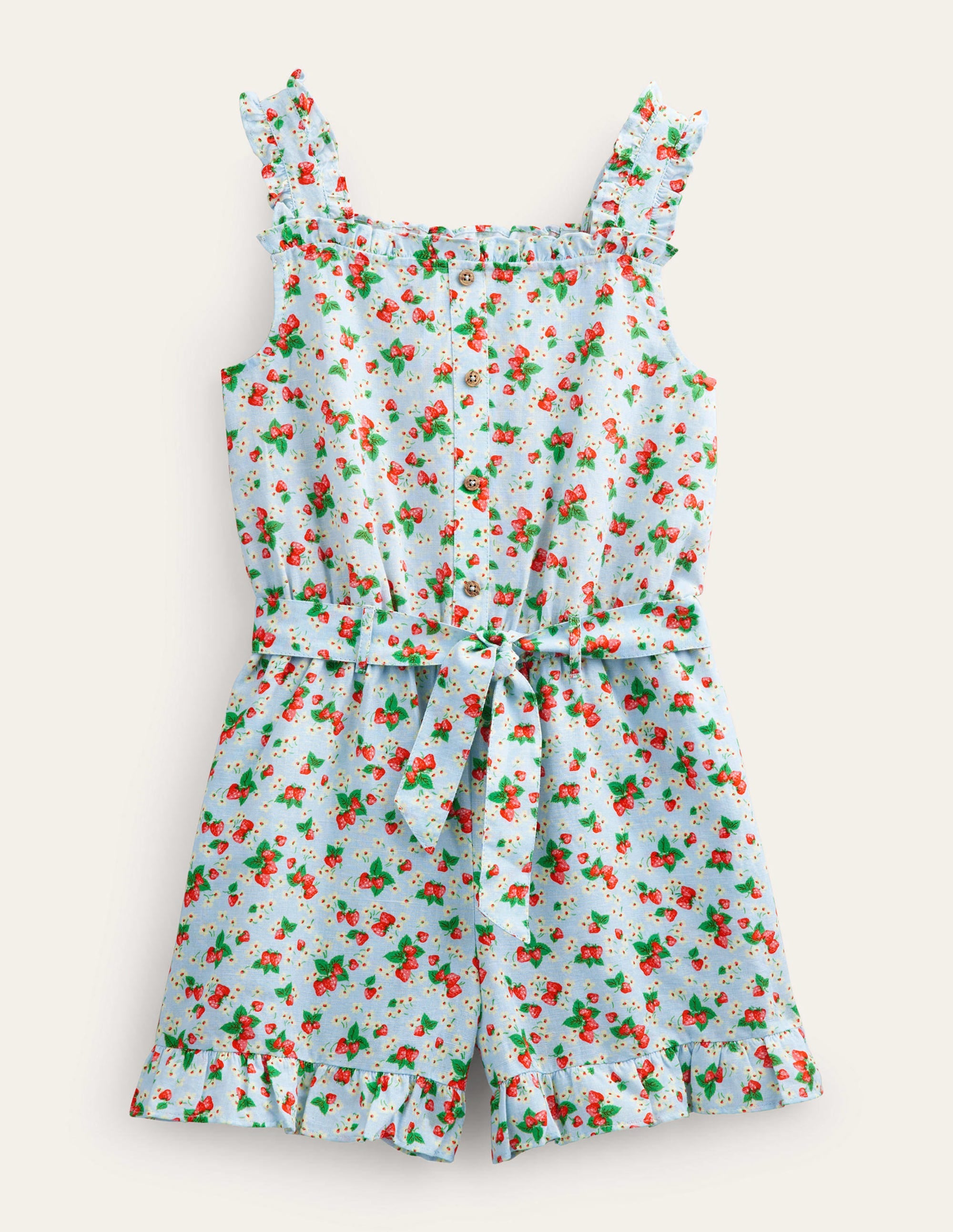 Linen-Cotton Ruffle Playsuit-Surf Strawberry Ditsy - Image 1