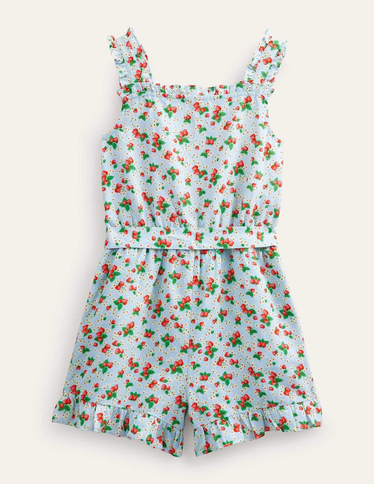 Linen-Cotton Ruffle Playsuit-Surf Strawberry Ditsy-2