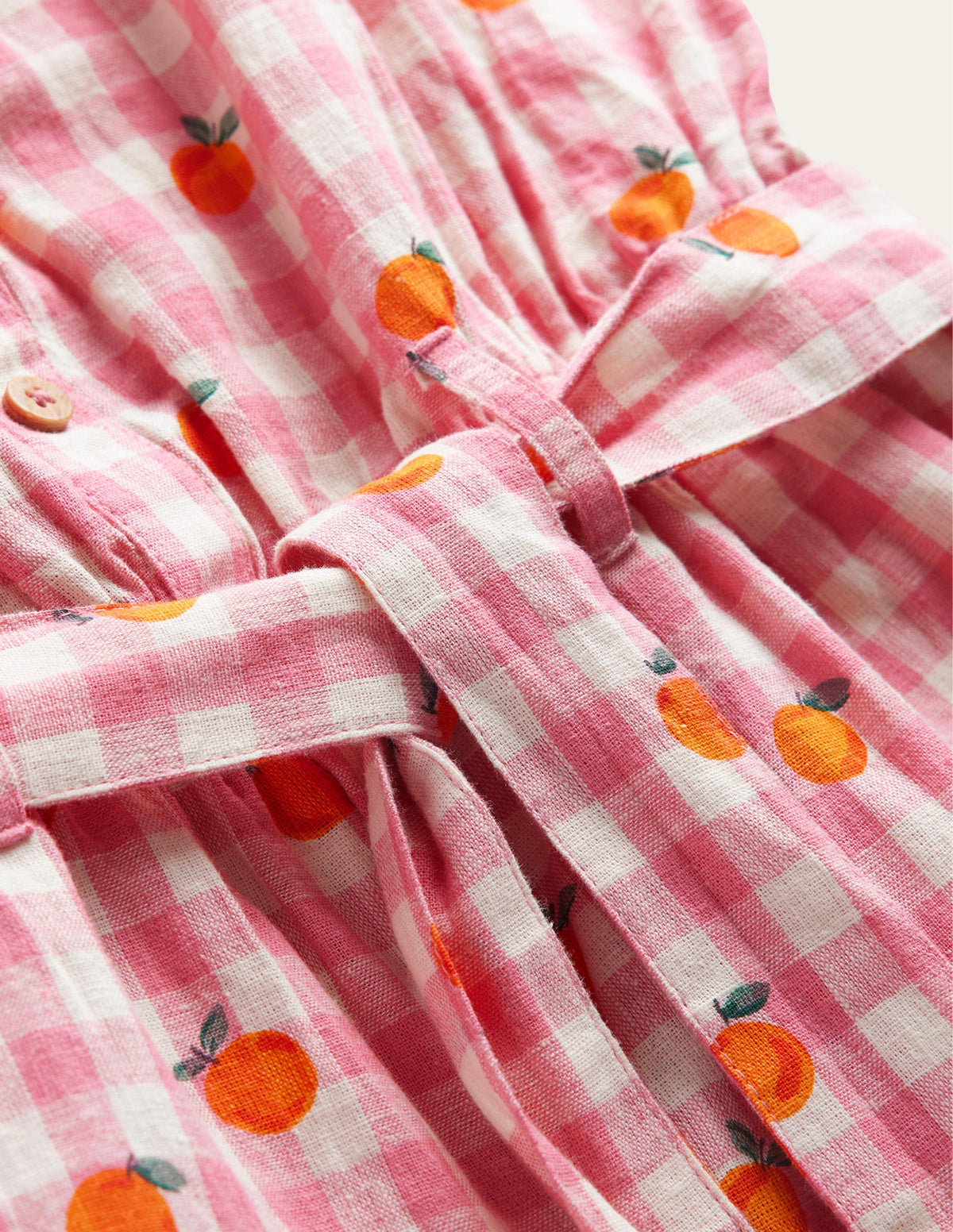 Linen-Cotton Ruffle Playsuit-Azalea and Ivory Gingham - Image 3