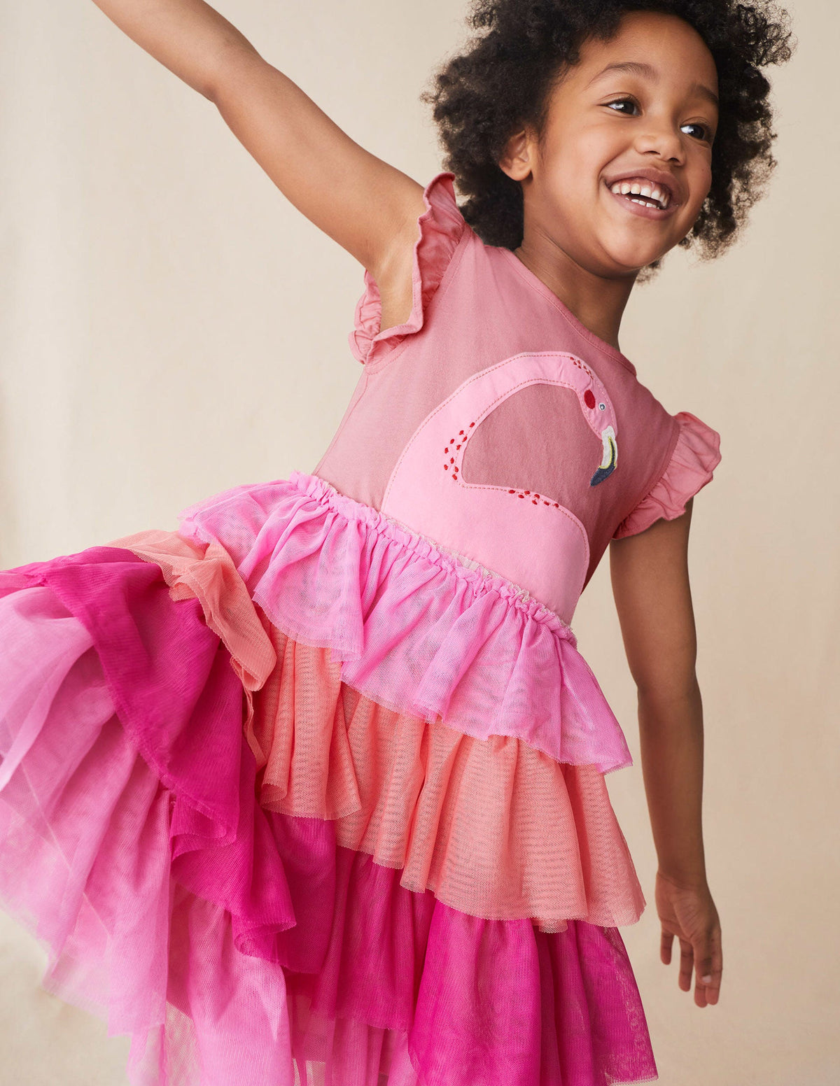Tulle Layered Logo Dress-Peach Spring Flamingo-4