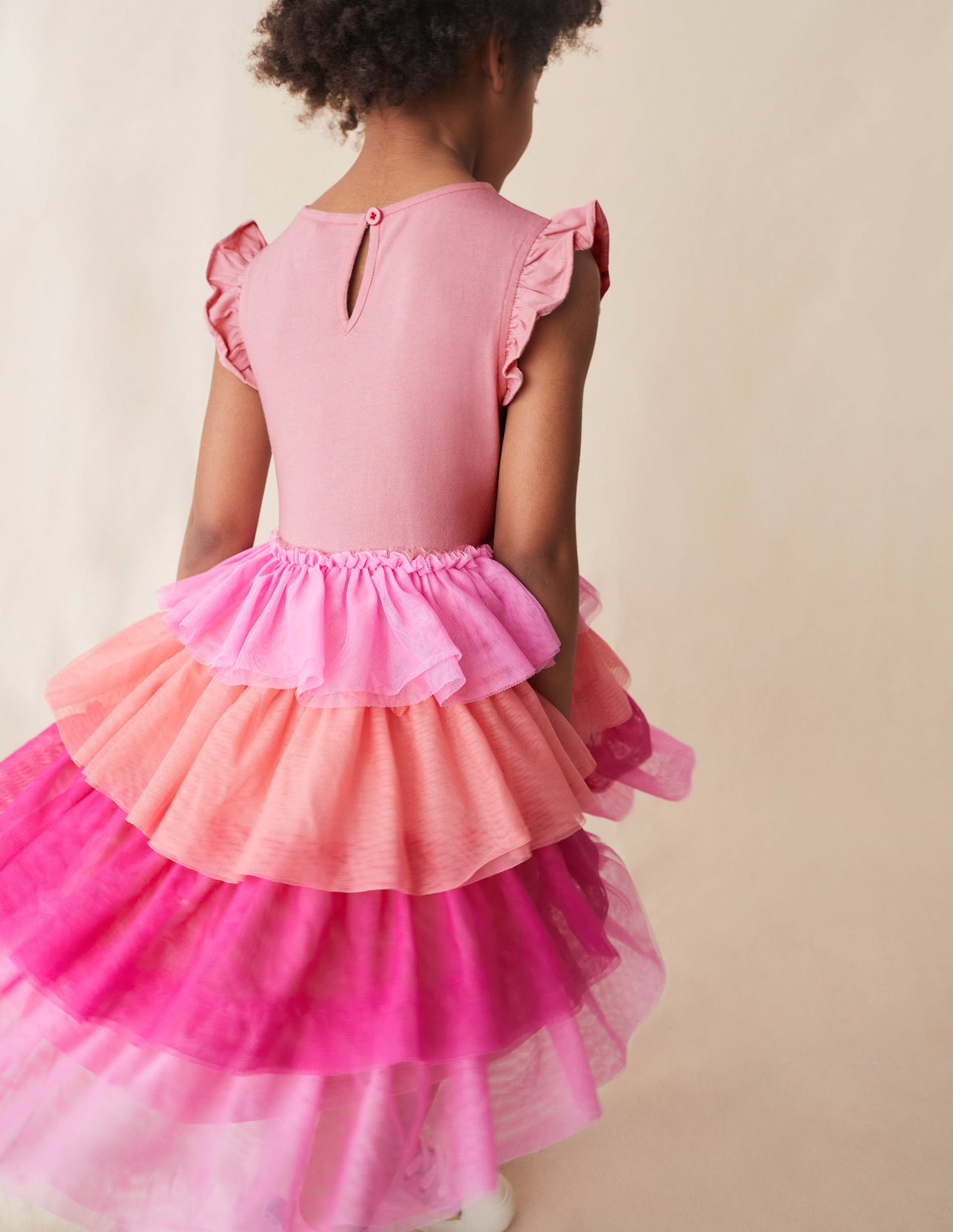 Tulle Layered Logo Dress-Peach Spring Flamingo - Image 5
