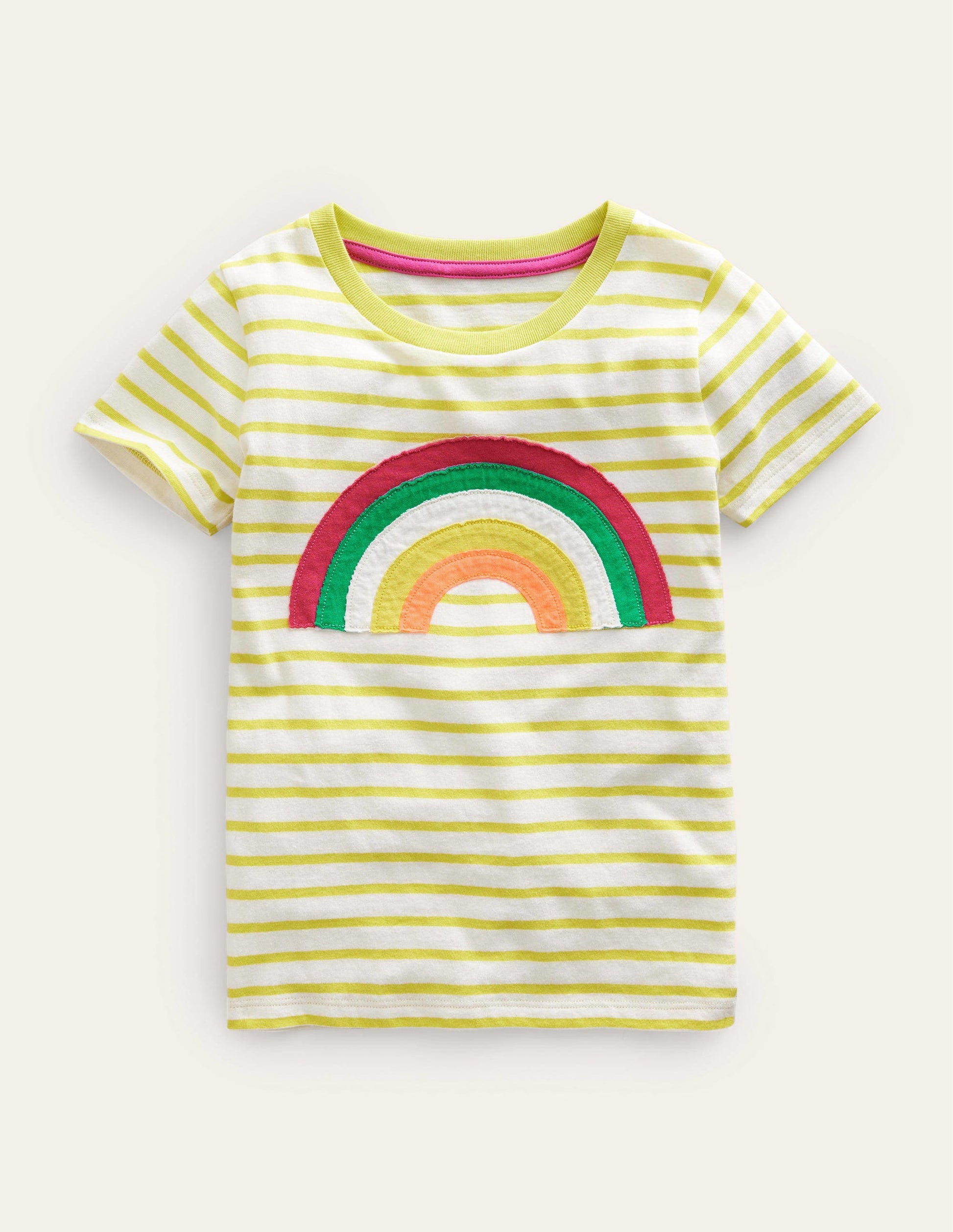Appliqué Rainbow T-shirt-Gooseberry Yellow/Ivory-1
