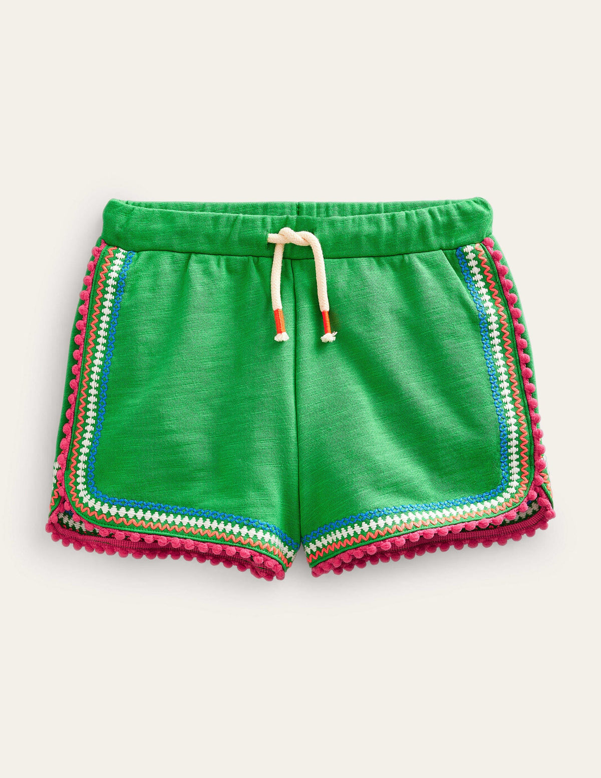 Pom Trim Jersey Shorts-Bright Green-1