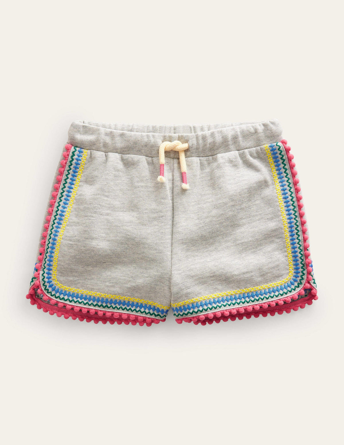 Pom Trim Jersey Shorts-Grey Marl - Image 1