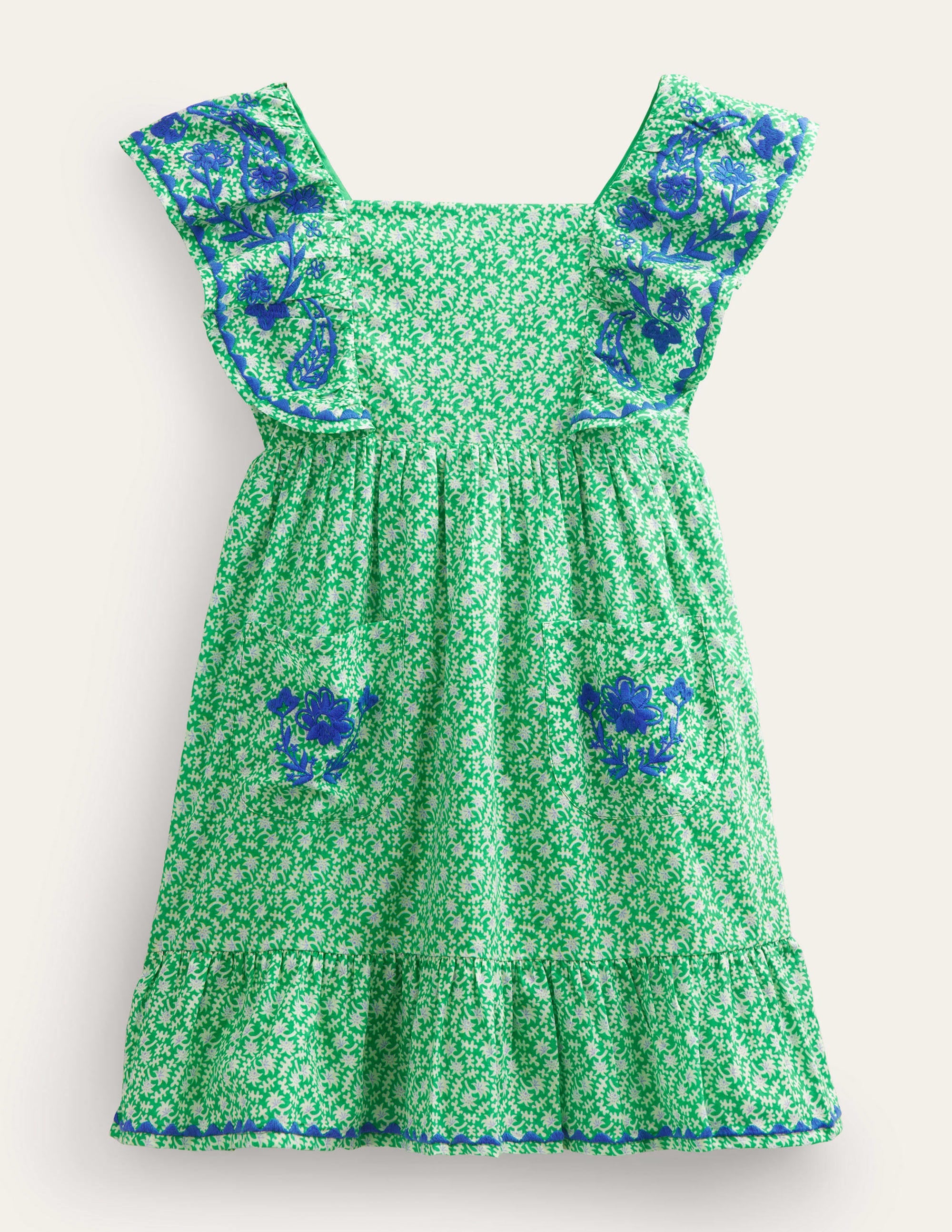 Embroidered Pinafore Dress-Bright Green Spring - Image 1