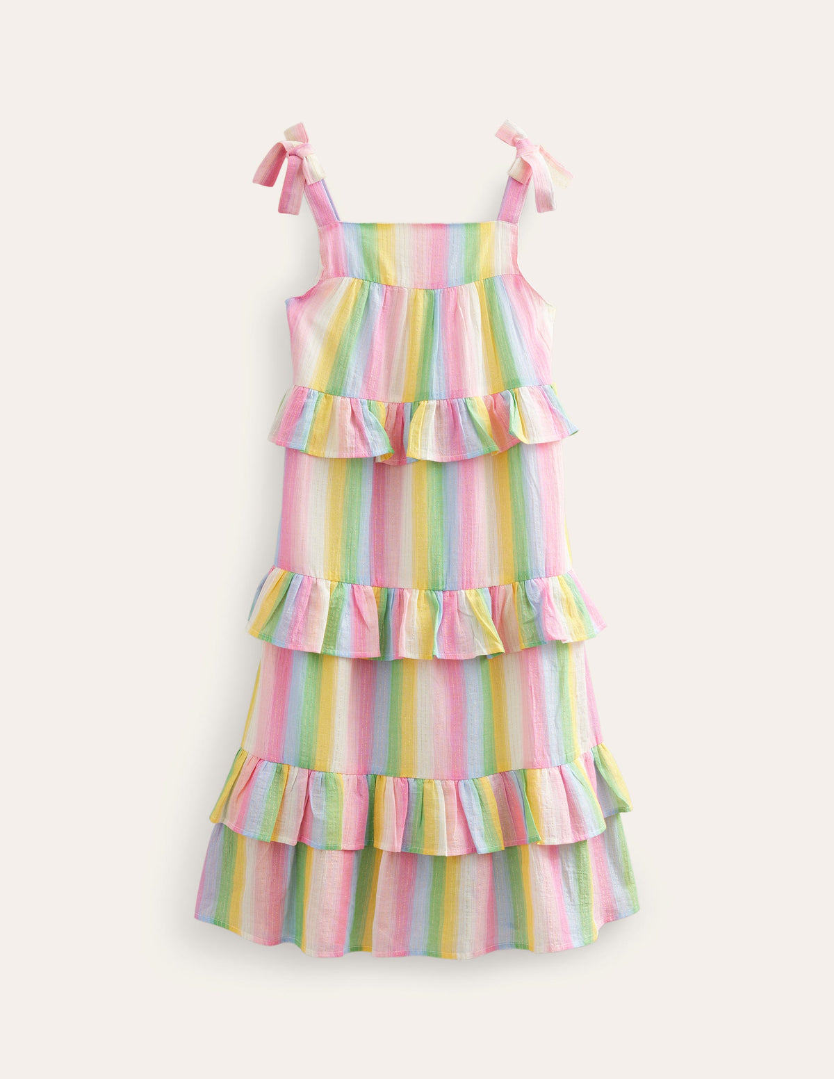 Tiered Ruffle Maxi Dress-Rainbow Gradient Stripe-1