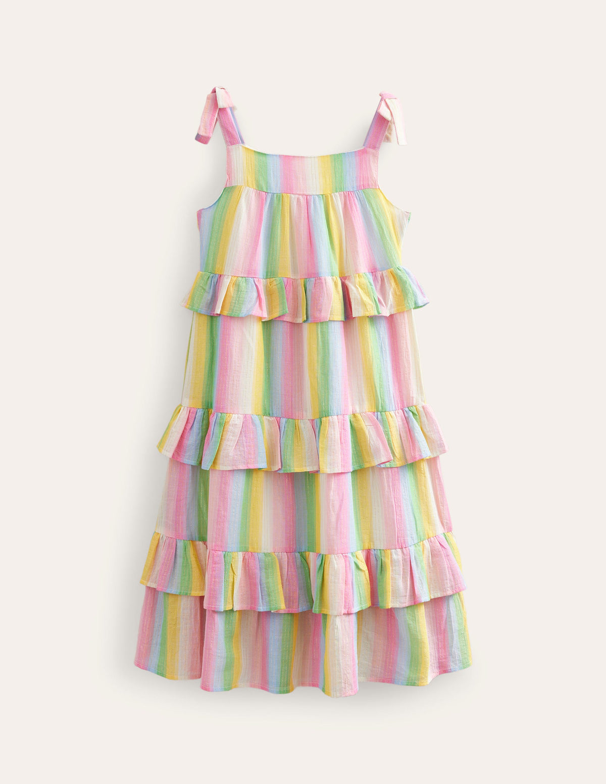 Tiered Ruffle Maxi Dress-Rainbow Gradient Stripe-2