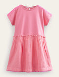 Woven Mix Texture Dress-Azalea Pink