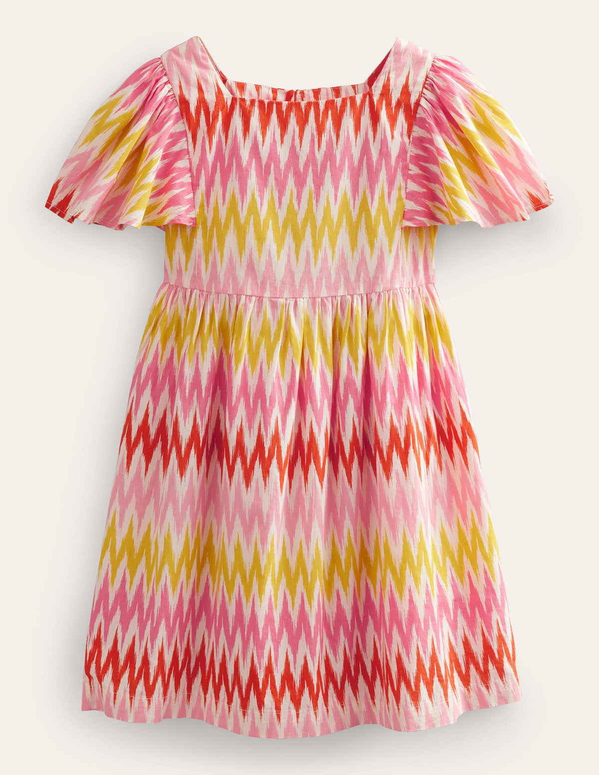 Flutter-Sleeve Printed Dress-Peach Sorbet Stripe-1