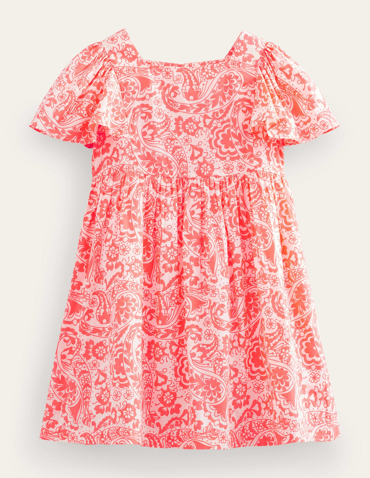 Flutter-Sleeve Printed Dress-Watermelon Punch Paisley-1