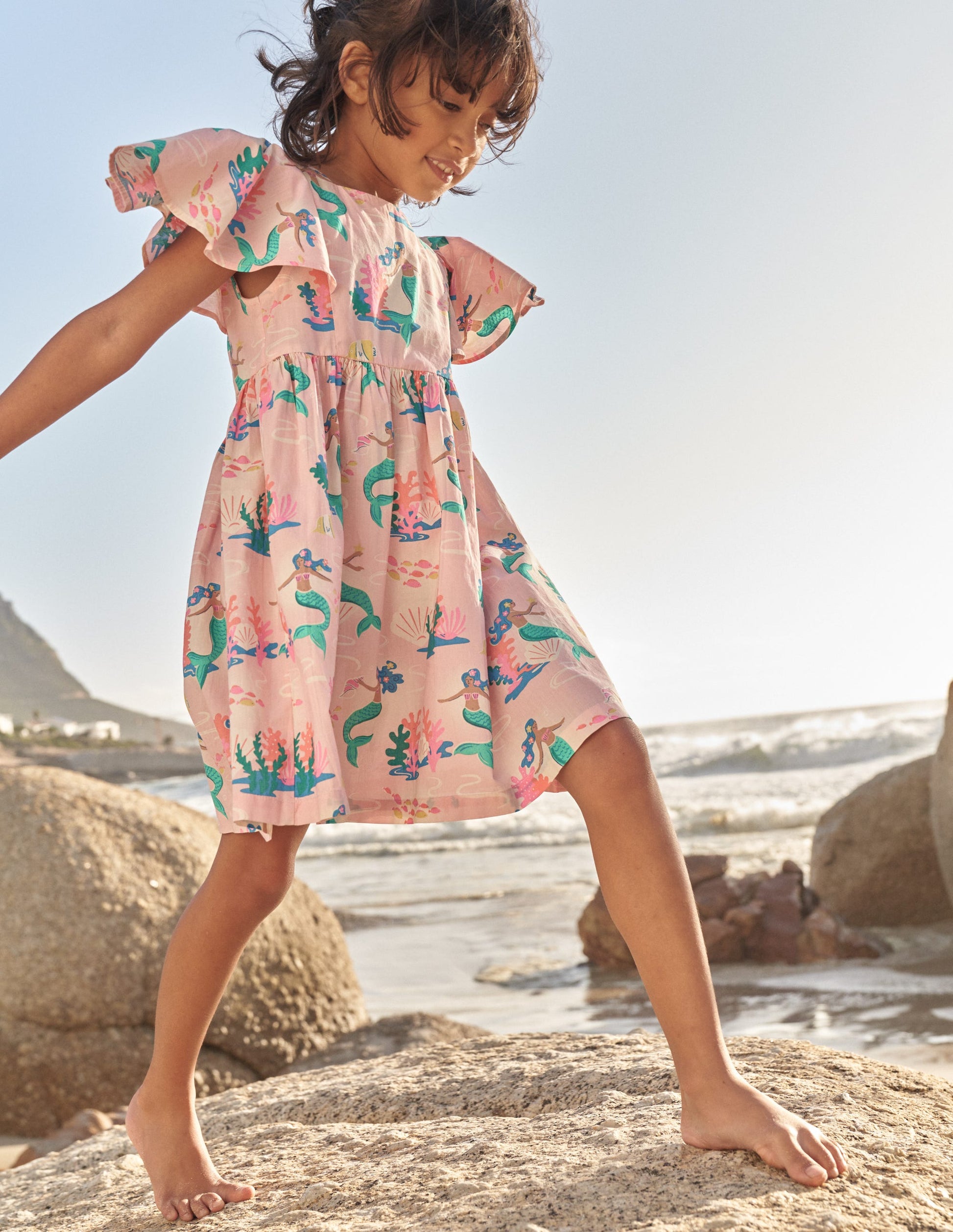 Flutter-Sleeve Printed Dress-Pink Magical Mermaid Ombre-4