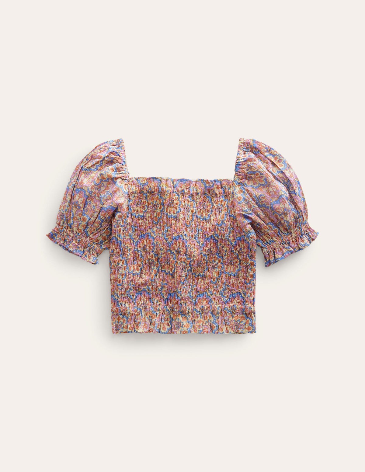 Co-ord Shirred Blouse-Lupin and Peach Paisley - Image 1