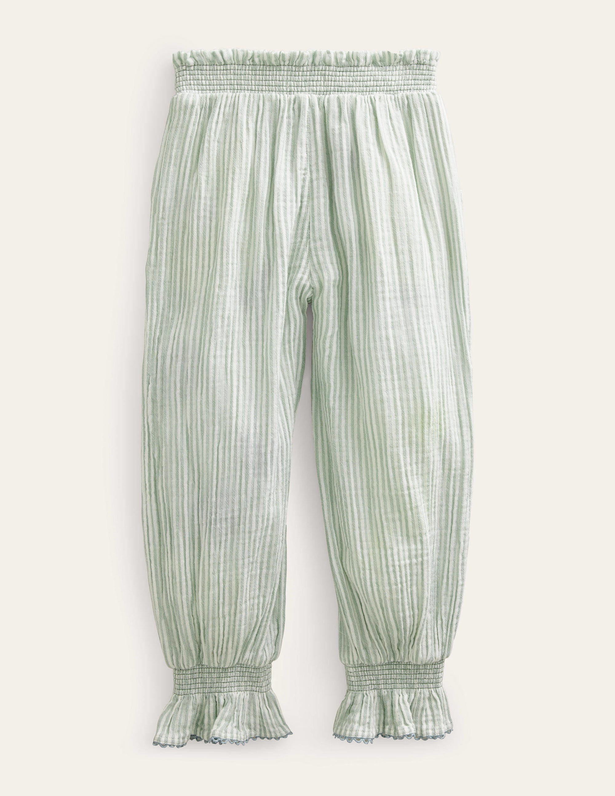 Embroidered Balloon Trousers-Green Embroidered Ticking - Image 2