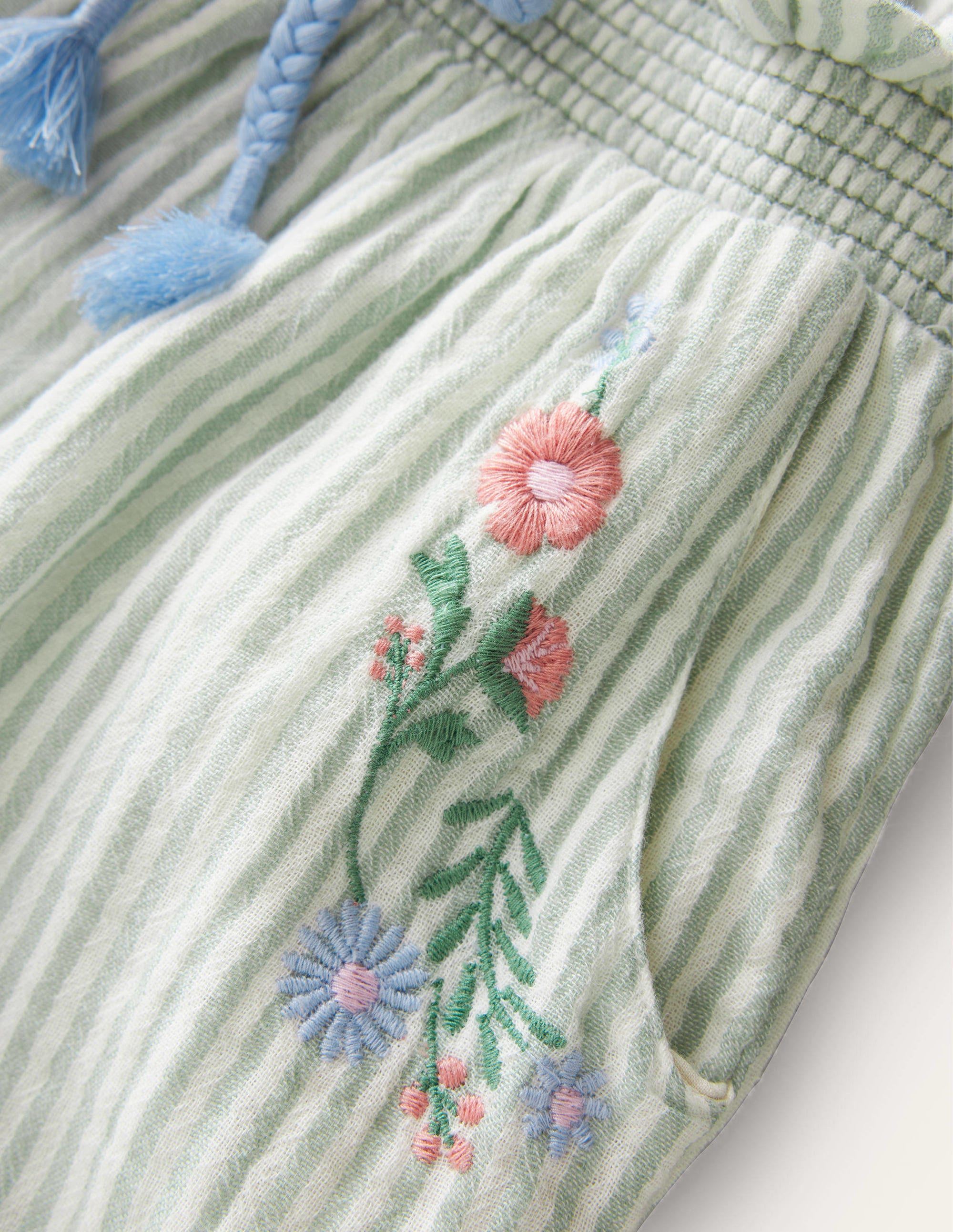 Embroidered Balloon Trousers-Green Embroidered Ticking - Image 3