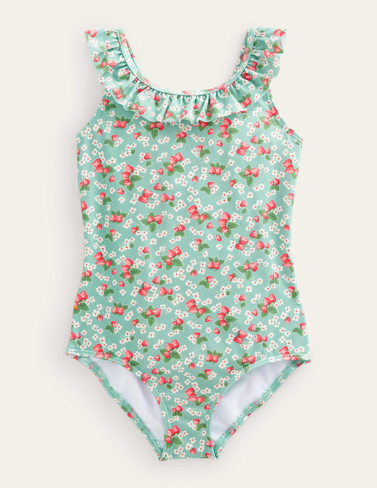 Tie Back Frilly Swimsuit-Aqua Sea Strawberry Ditsy - Image 1
