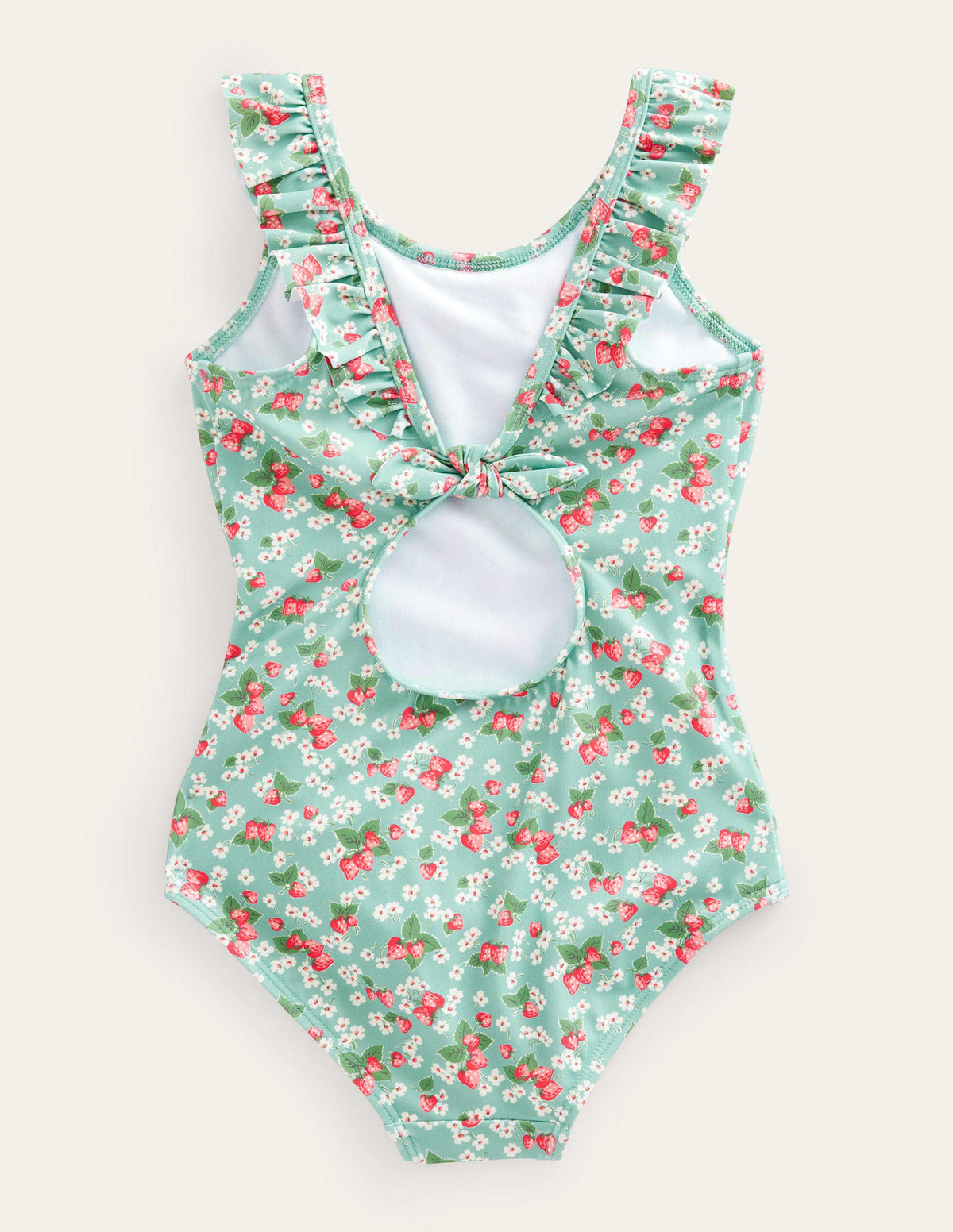 Tie Back Frilly Swimsuit-Aqua Sea Strawberry Ditsy - Image 2