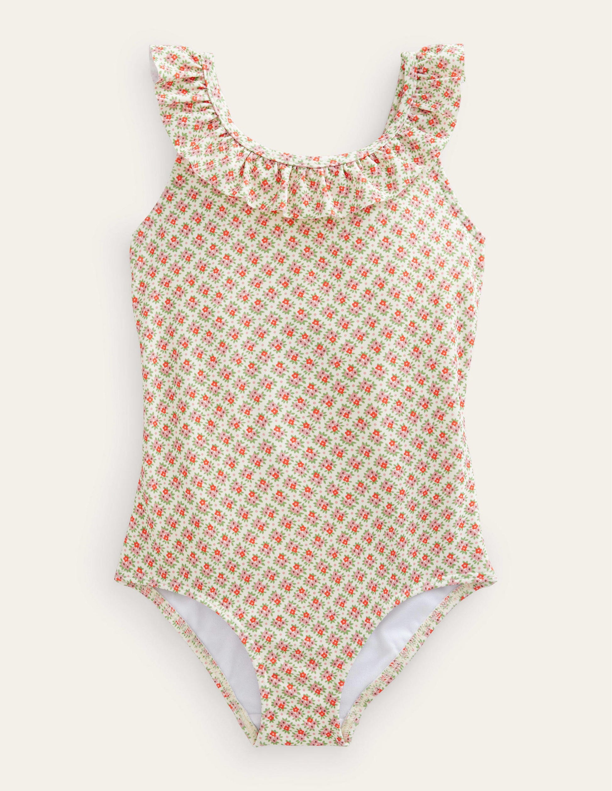 Tie Back Frilly Swimsuit-Vanilla Pod Micro Flower Bunch-1