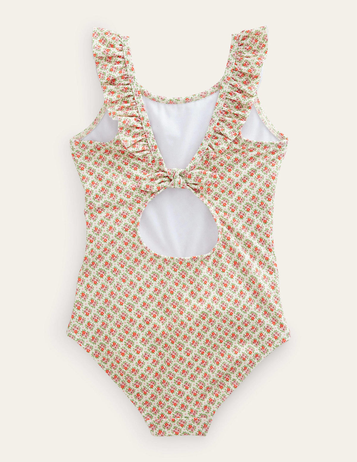 Tie Back Frilly Swimsuit-Vanilla Pod Micro Flower Bunch - Image 2