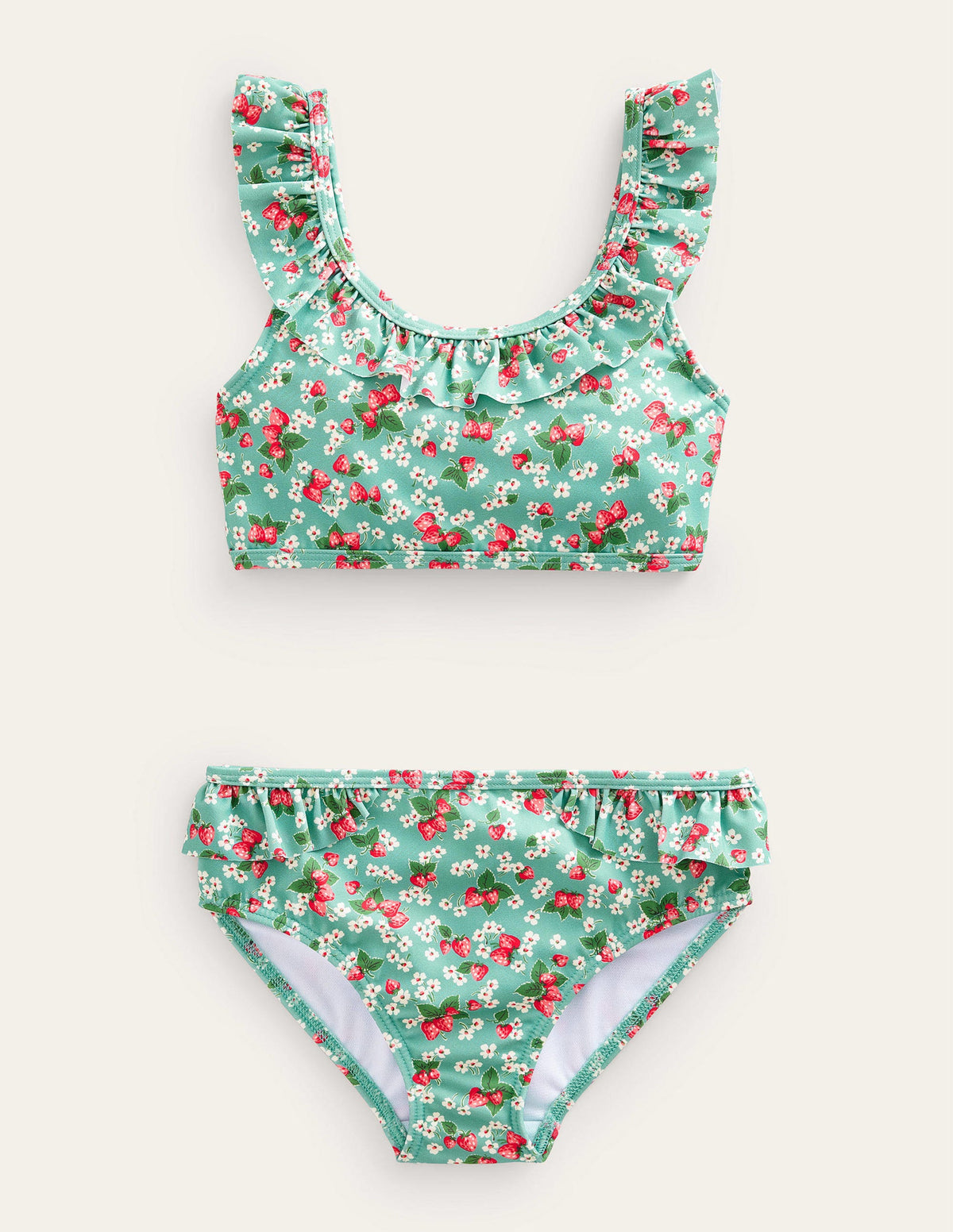Tie Back Frilly Bikini-Aqua Sea Strawberry Ditsy - Image 1