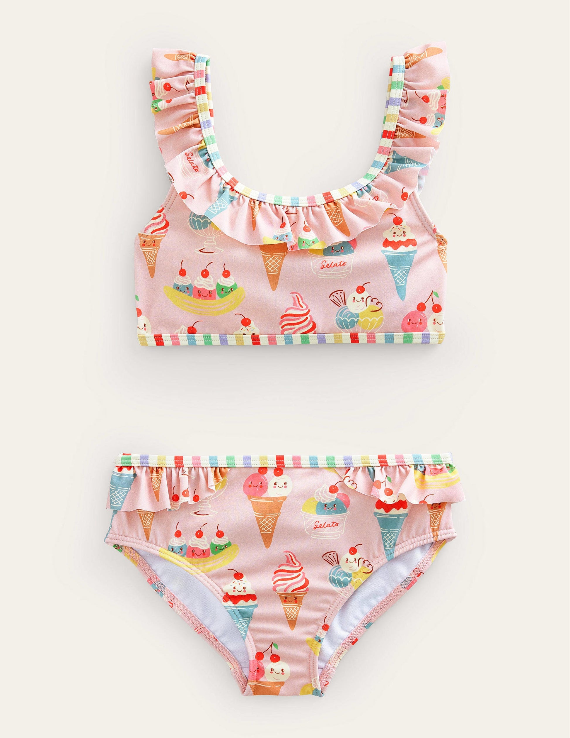 Tie Back Frilly Bikini-French Pink & Small Ice Cream-1