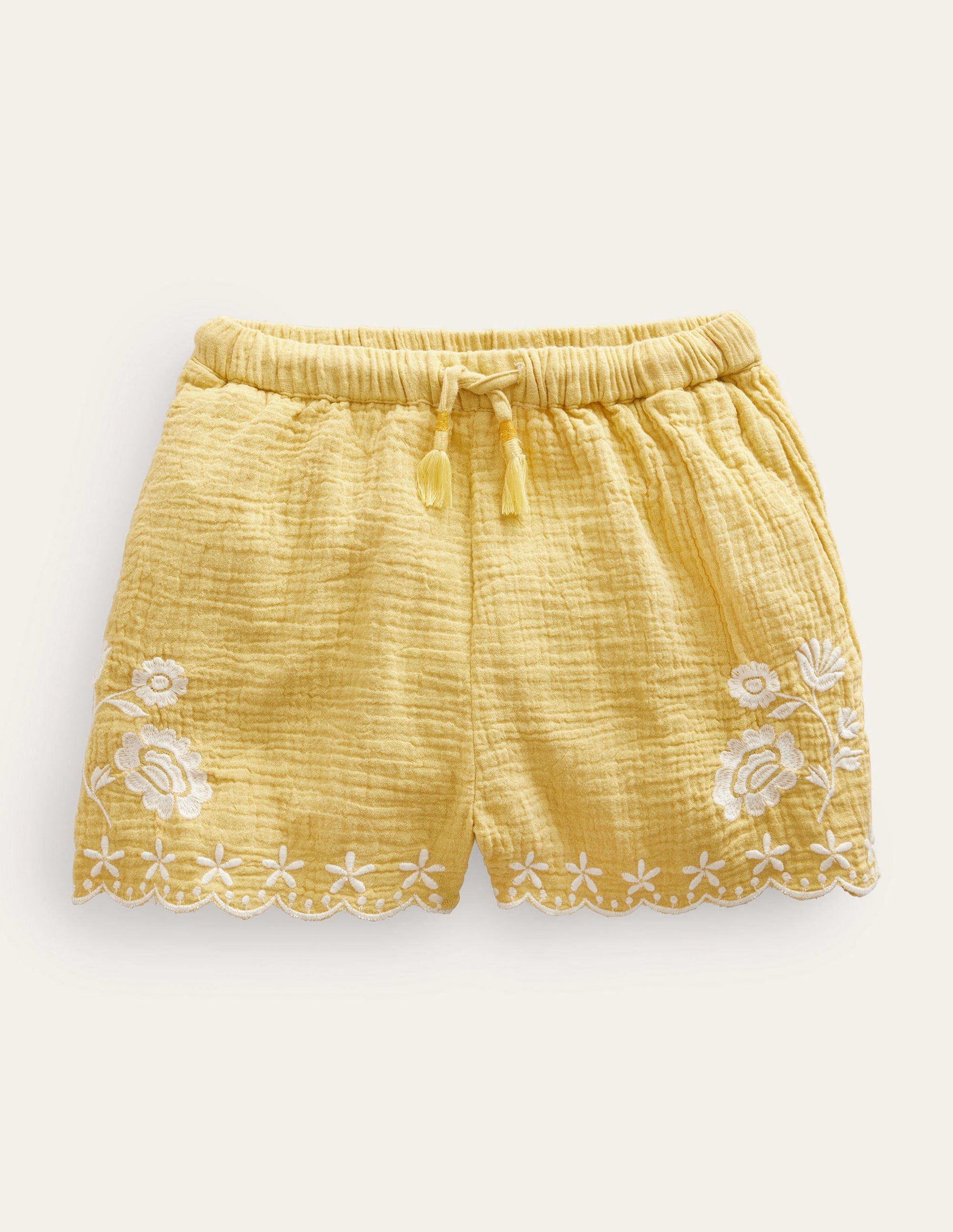 Embroidered Hem Shorts-Buttercup-1