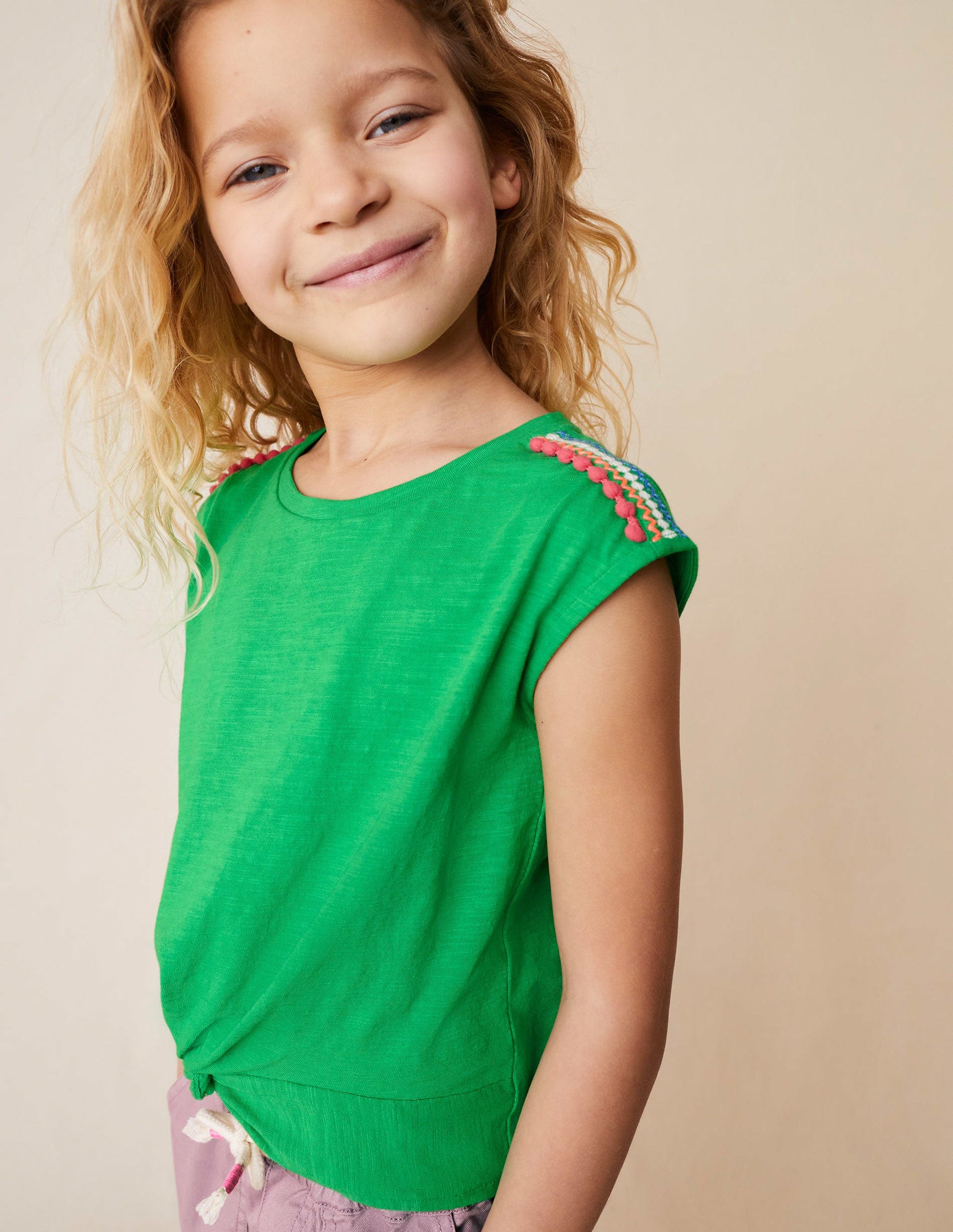 Gathered Front Tee-Bright Green-4