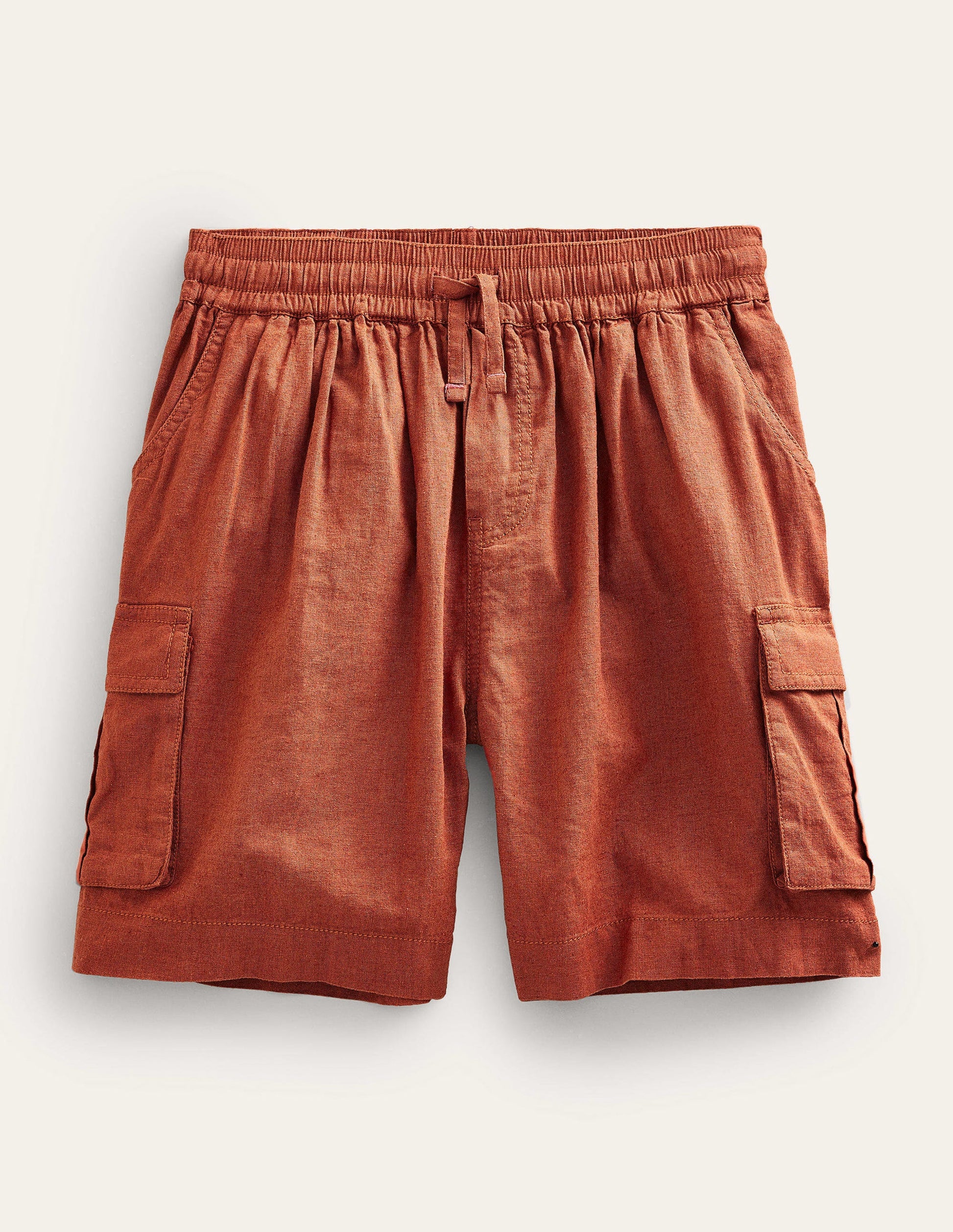 Linen Cotton Cargo Shorts-Roasted Chestnut-1