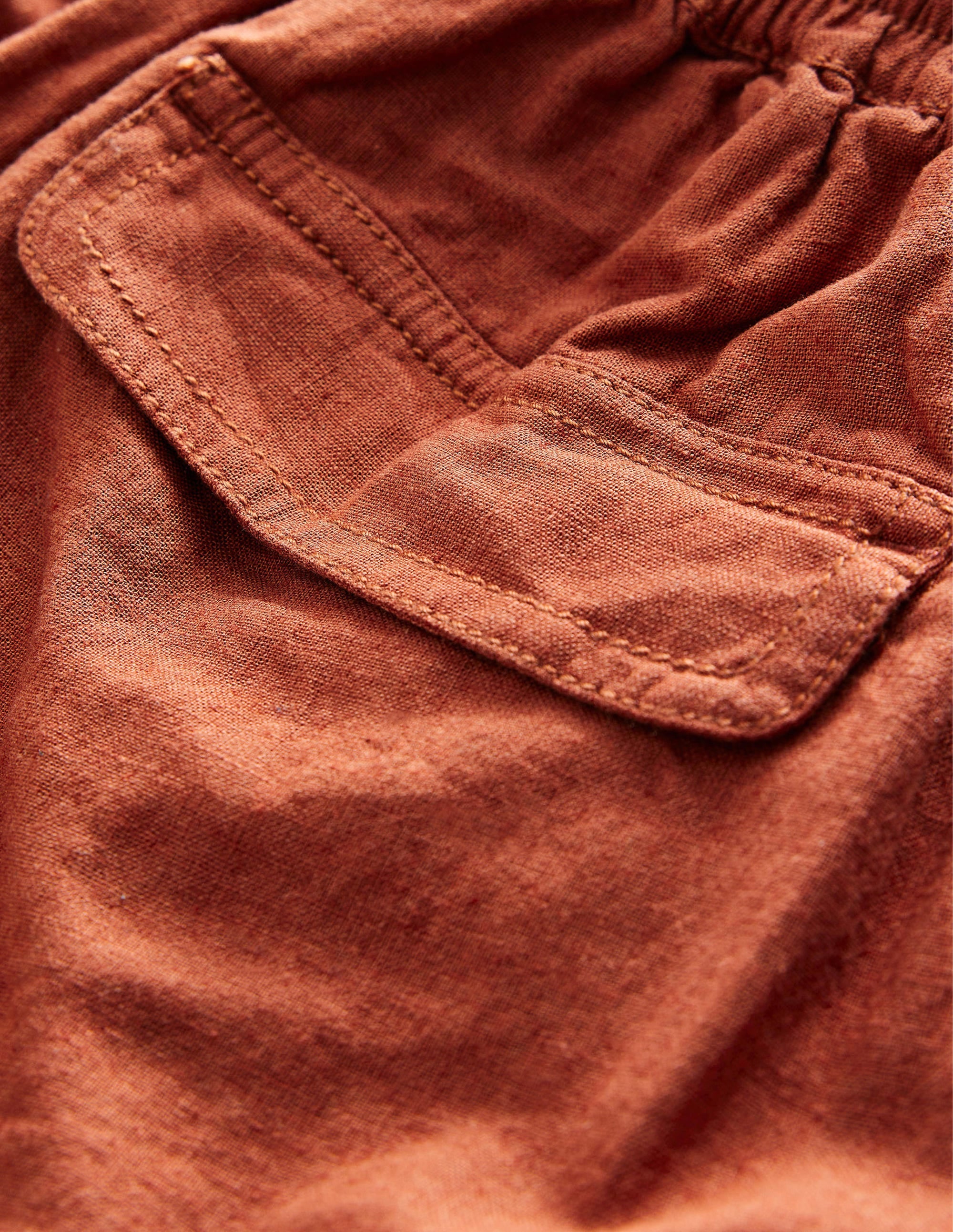 Linen Cotton Cargo Shorts-Roasted Chestnut - Image 3
