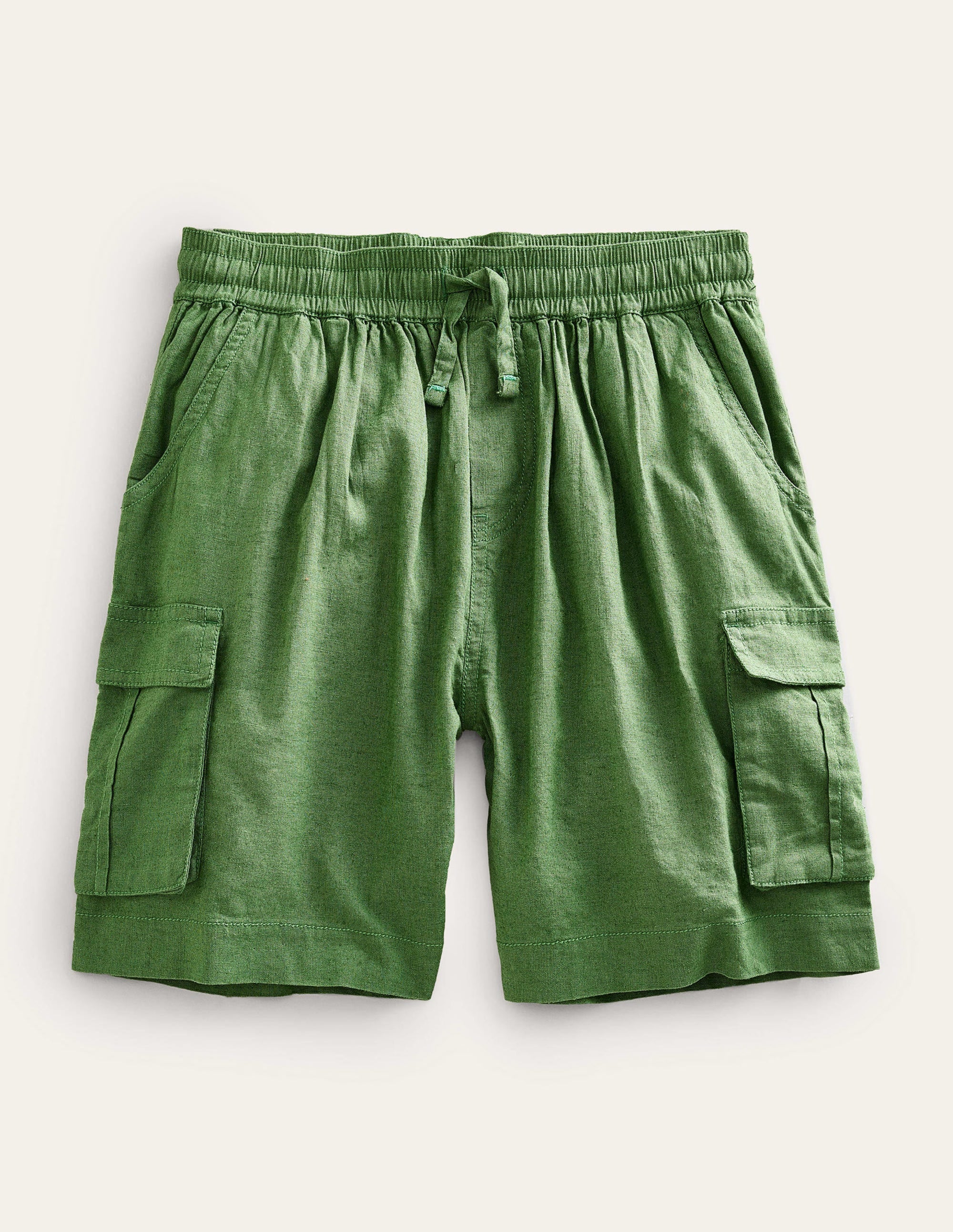 Linen Cotton Cargo Shorts-Khaki Green - Image 1