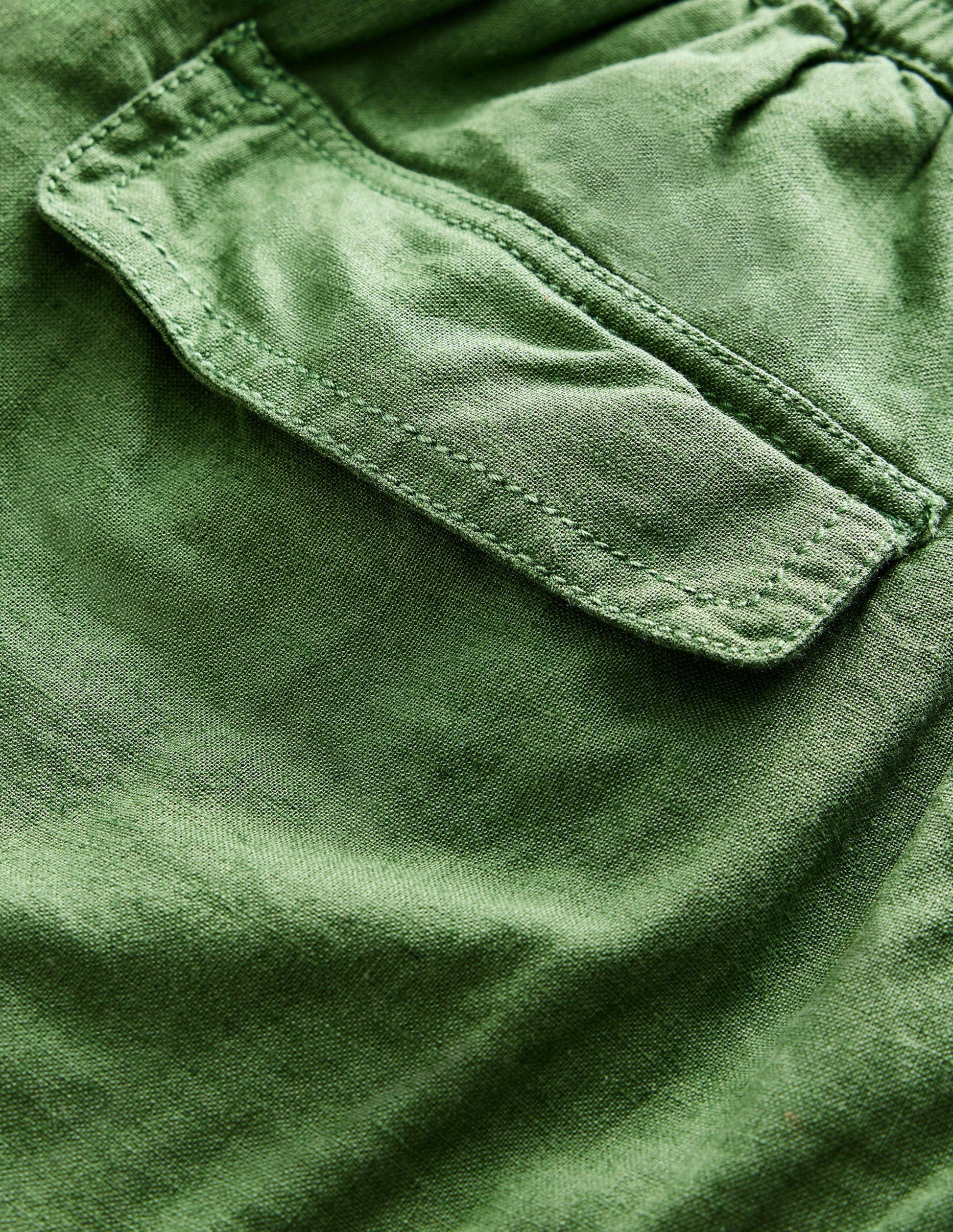 Linen Cotton Cargo Shorts-Khaki Green-3