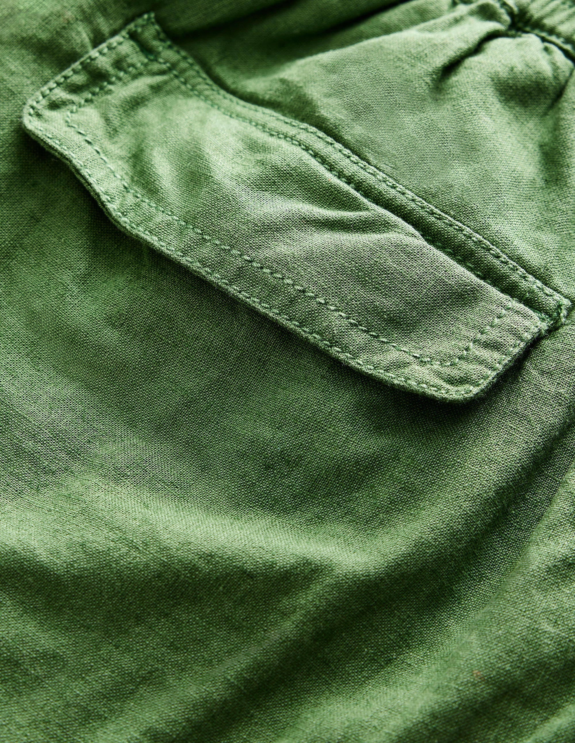 Linen Cotton Cargo Shorts-Khaki Green - Image 3