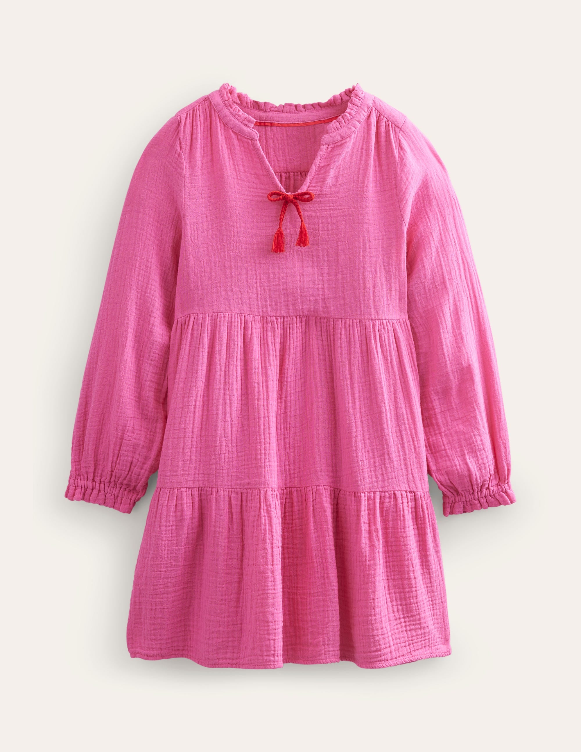 Double Cloth Tiered Dress-Festival Pink - Image 1