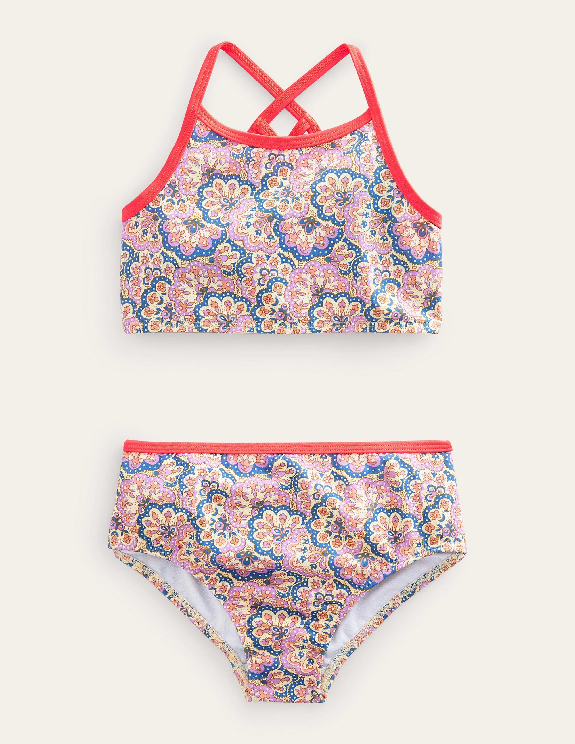 High Neck Bikini-Lupin and Peach Paisley - Image 1