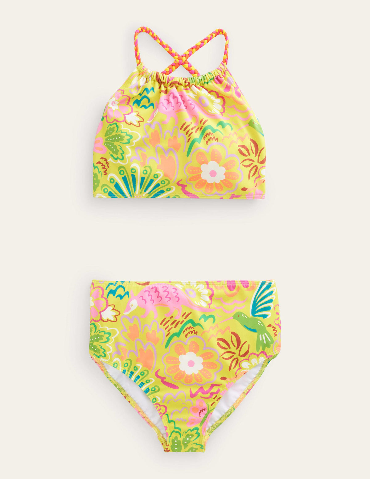 Loop Back Bikini-Ivory, Yellow Floral Animals-1