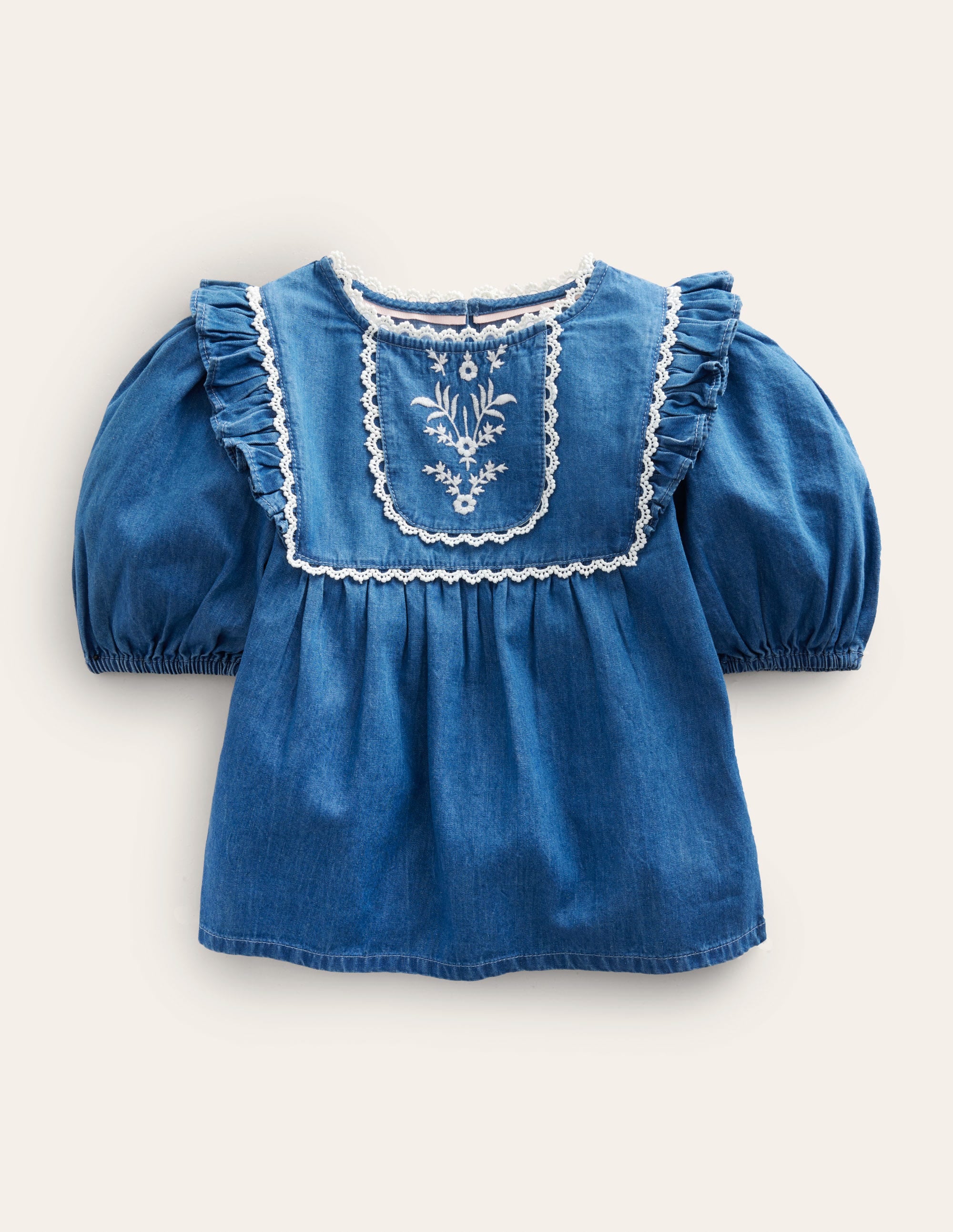 Embroidered Woven Top-Mid Denim - Image 1