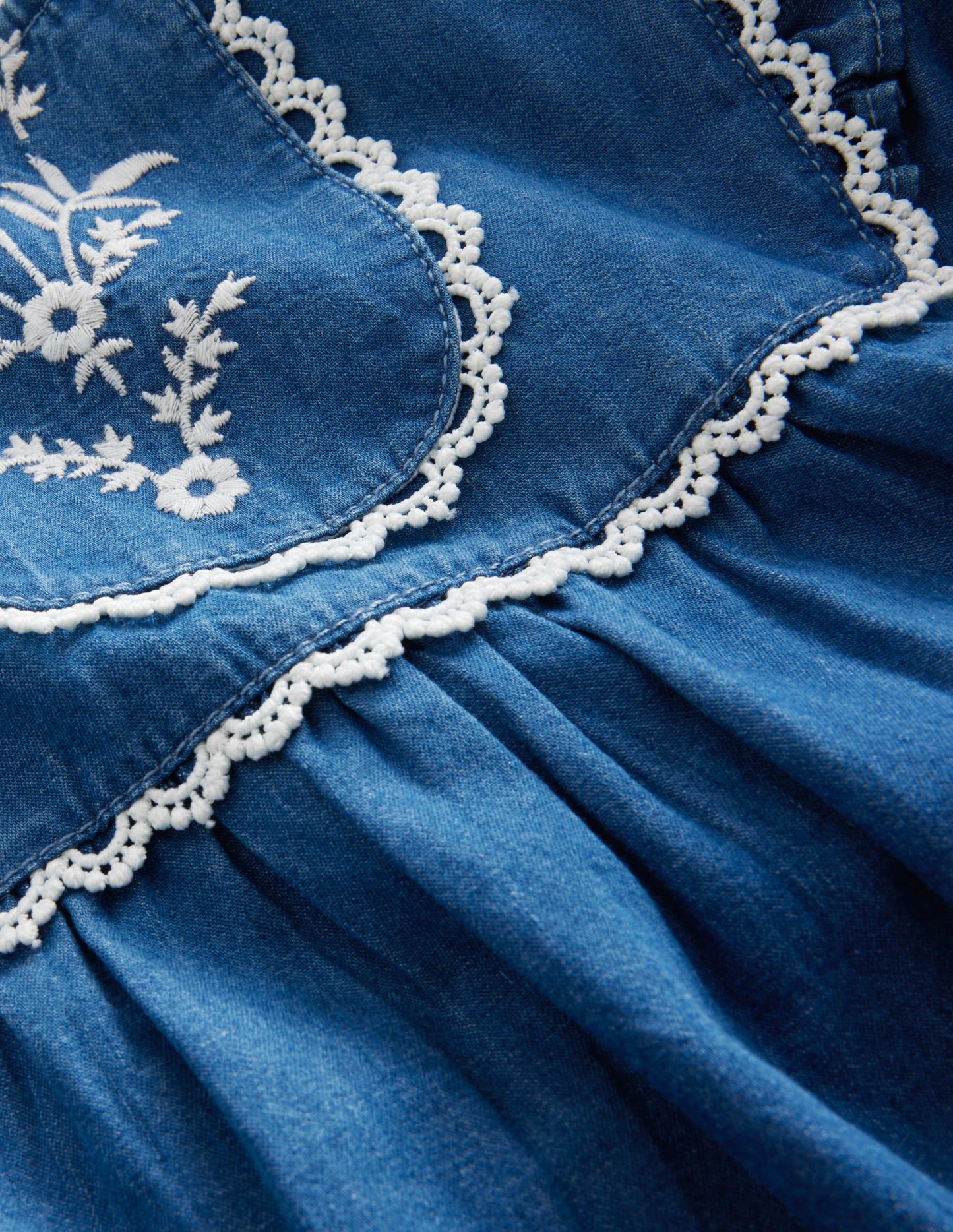 Embroidered Woven Top-Mid Denim