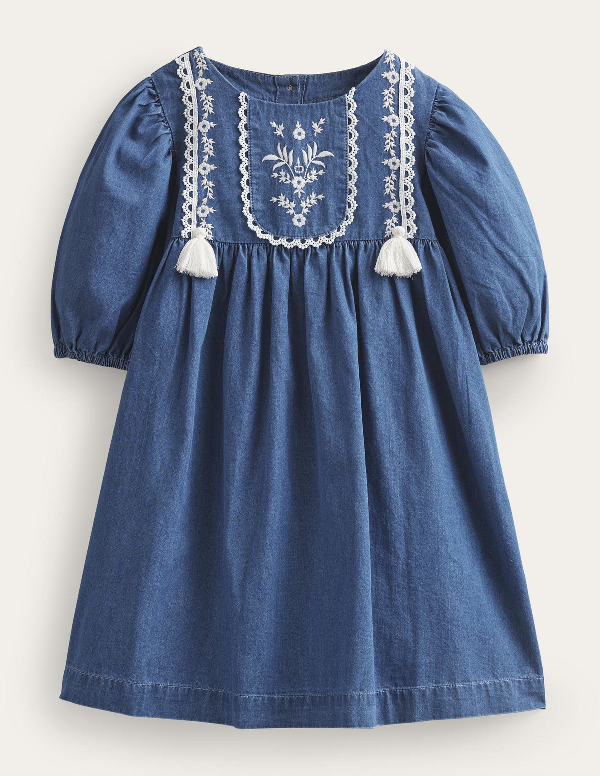 Embroidered Woven Dress-Mid Denim-1