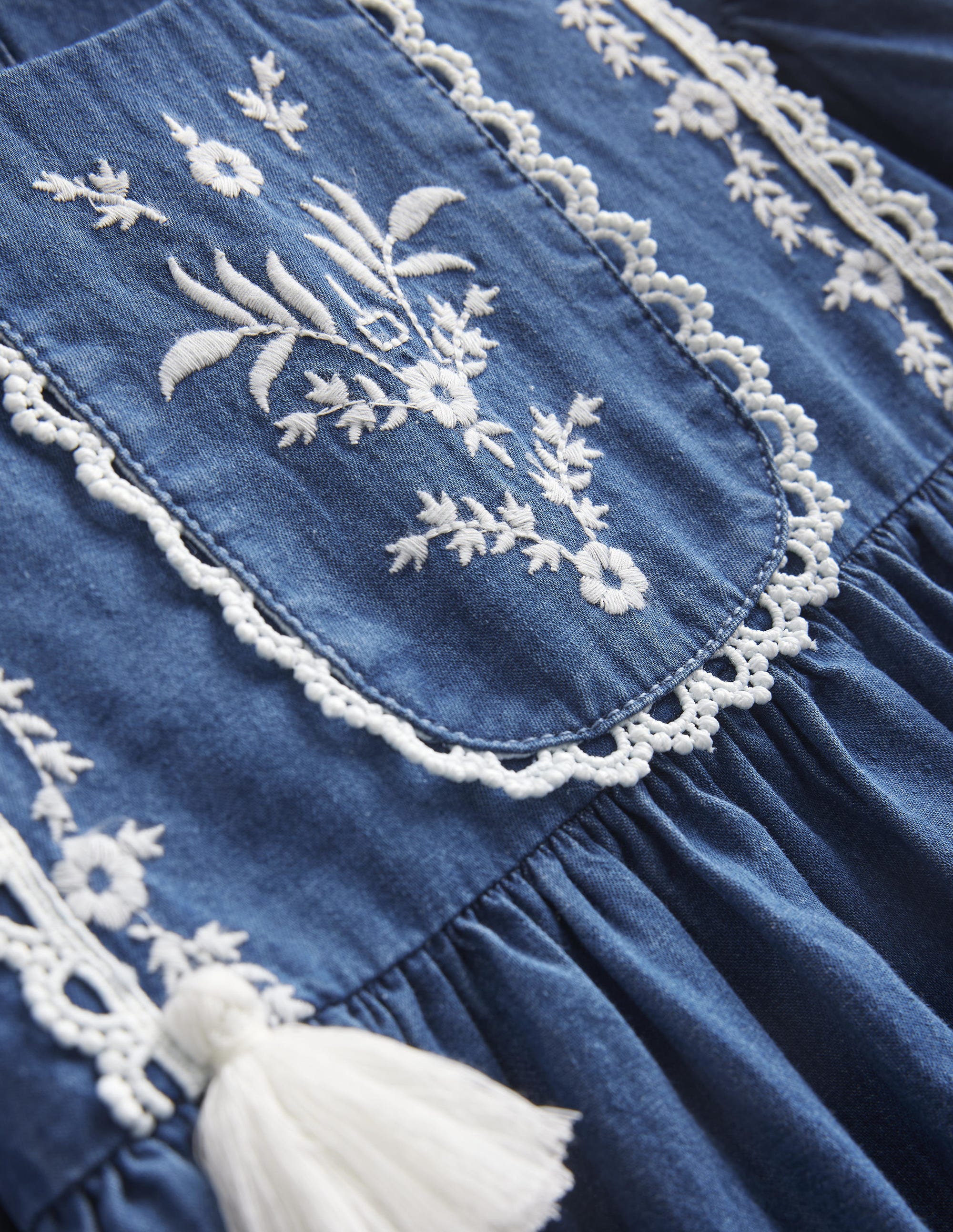 Embroidered Woven Dress-Mid Denim - Image 3