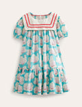 Woven Sailor Dress-Aqua Boat Print