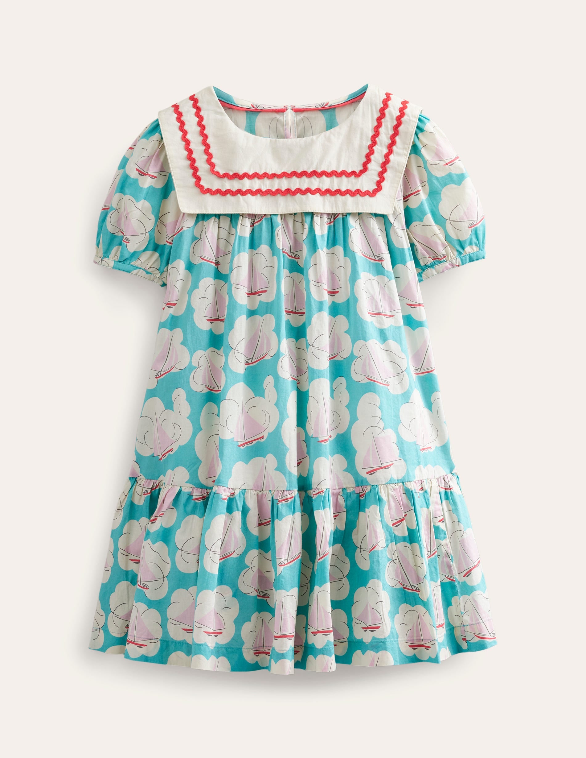 Woven Sailor Dress-Aqua Boat Print-1
