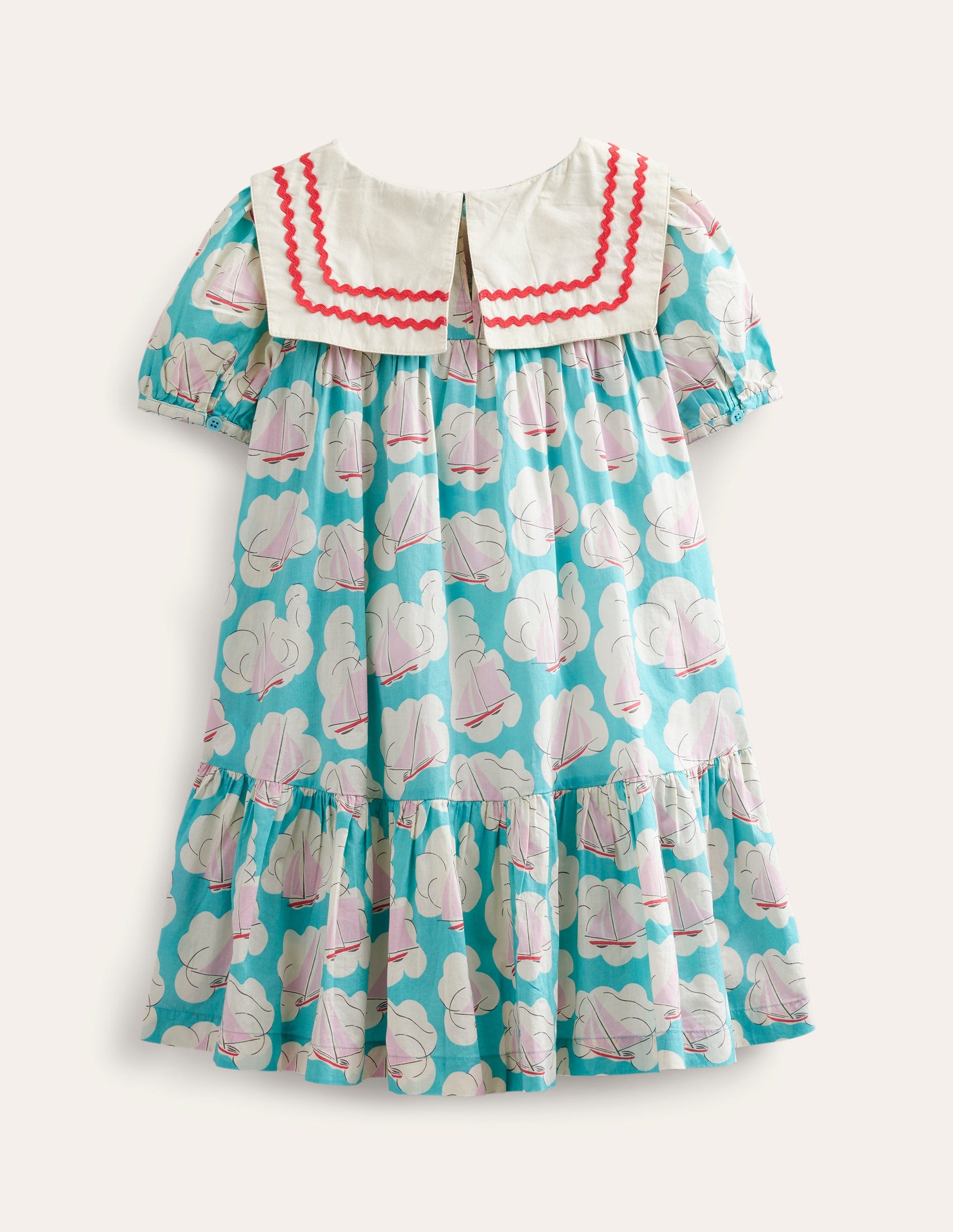 Woven Sailor Dress-Aqua Boat Print-2