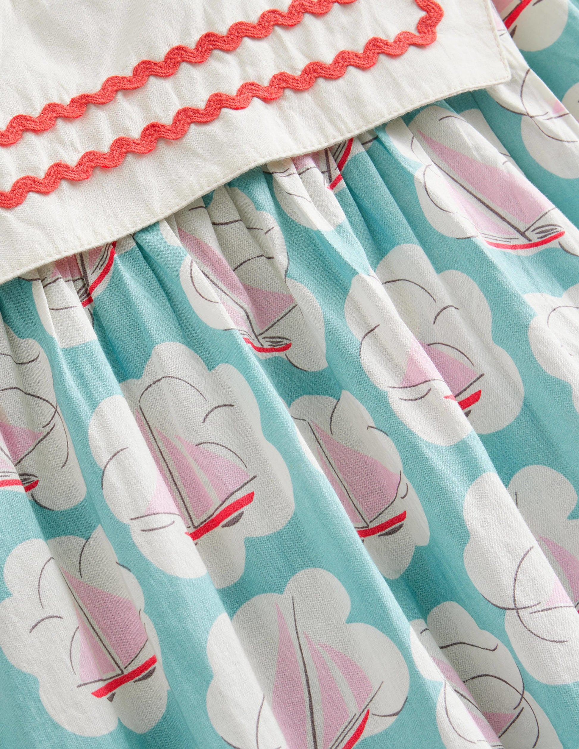 Woven Sailor Dress-Aqua Boat Print-3