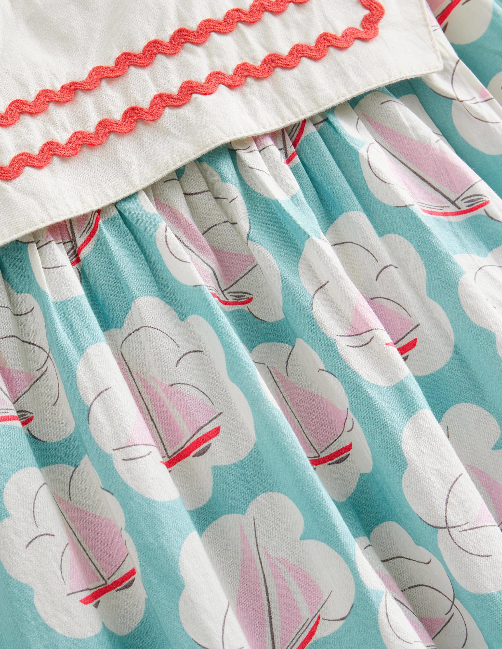 Woven Sailor Dress-Aqua Boat Print - Image 3