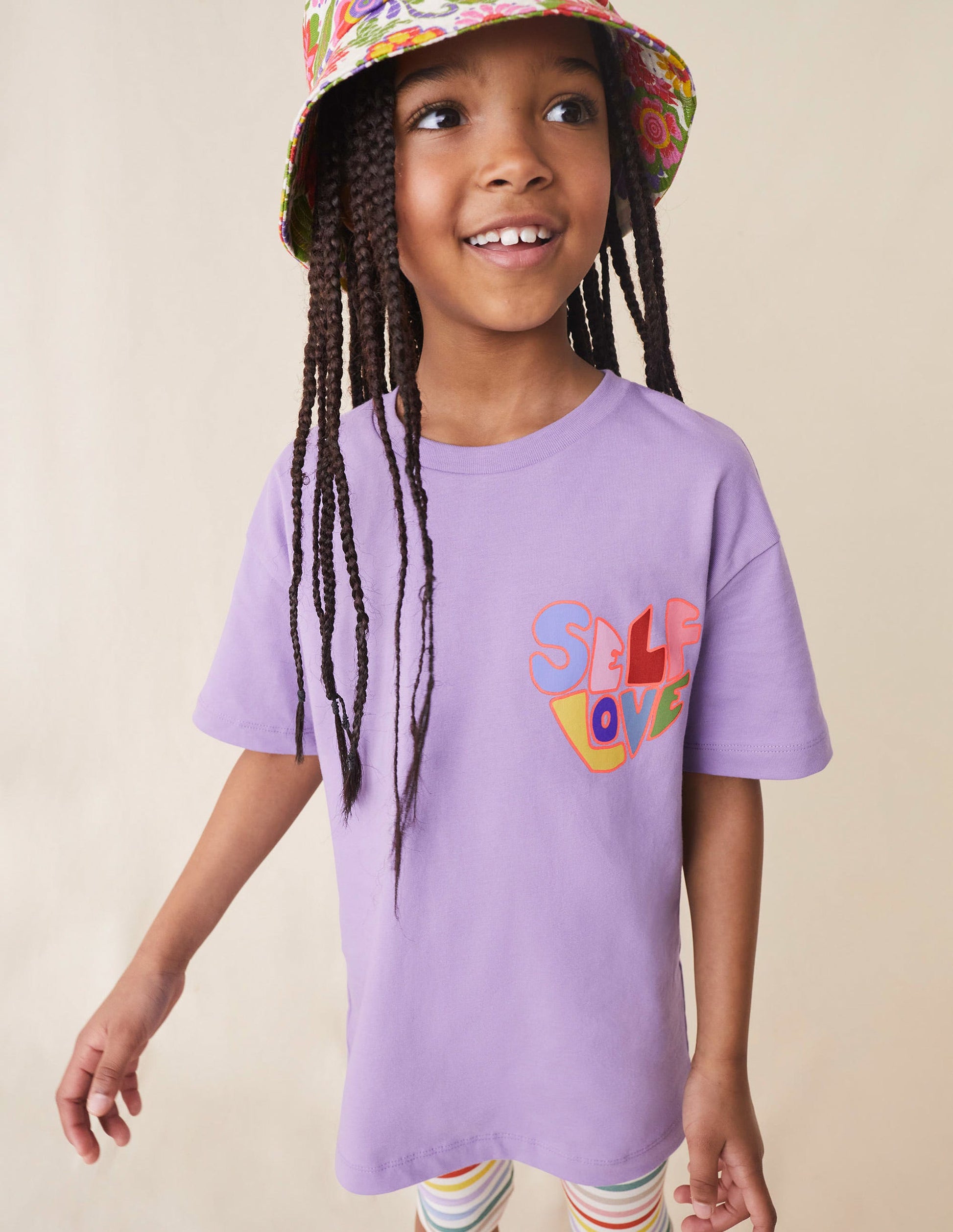 Printed Slogan T-Shirt-Misty Lavender Self Love-4